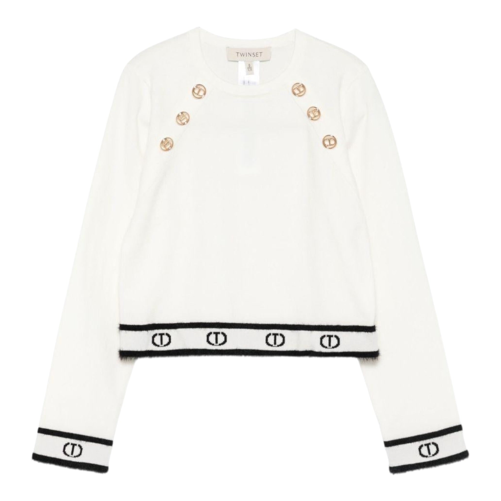 Twinset Maglia Girocollo tinta unita con Loghi Panna per Bambina 252GJ3073 PANNA TWINSET 