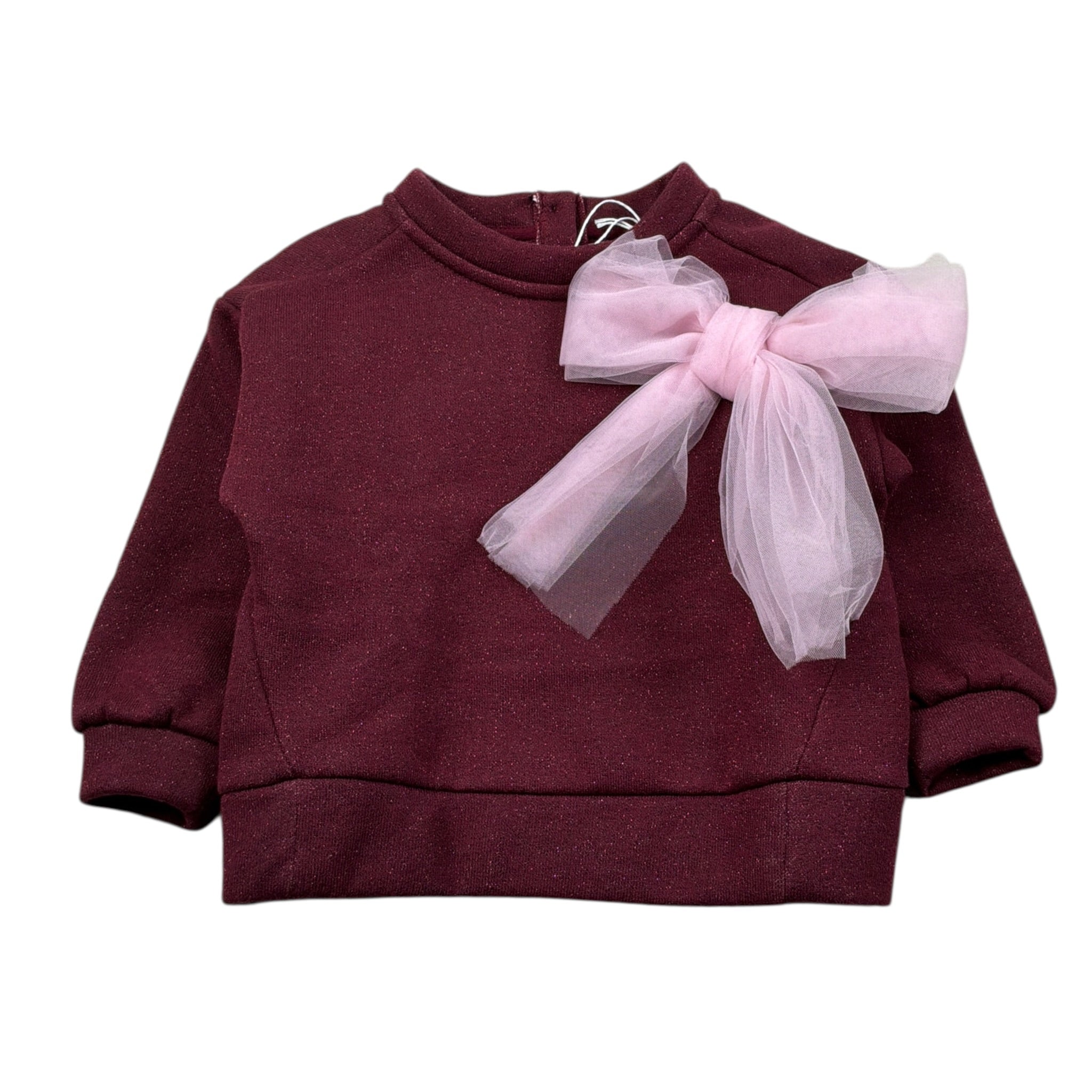 U+È Felpa Chiusa Girocollo tinta unita con Fiocco Bordeaux per Neonata UE1965 BORDEAUX U+è 