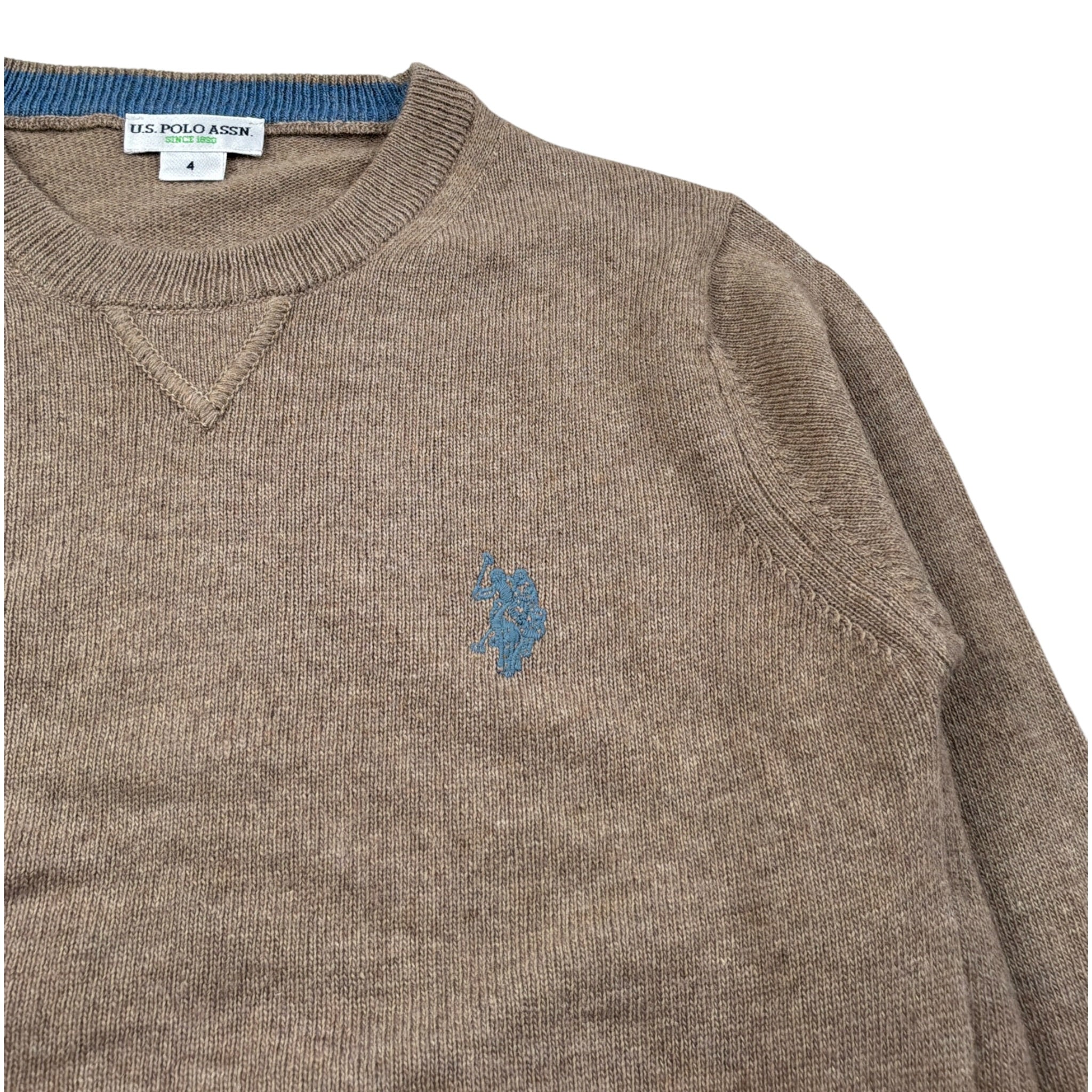 U.S. Polo Assn Maglia Girocollo tinta unita Fango per Bambino LANA FANGO U.S. POLO ASSN 