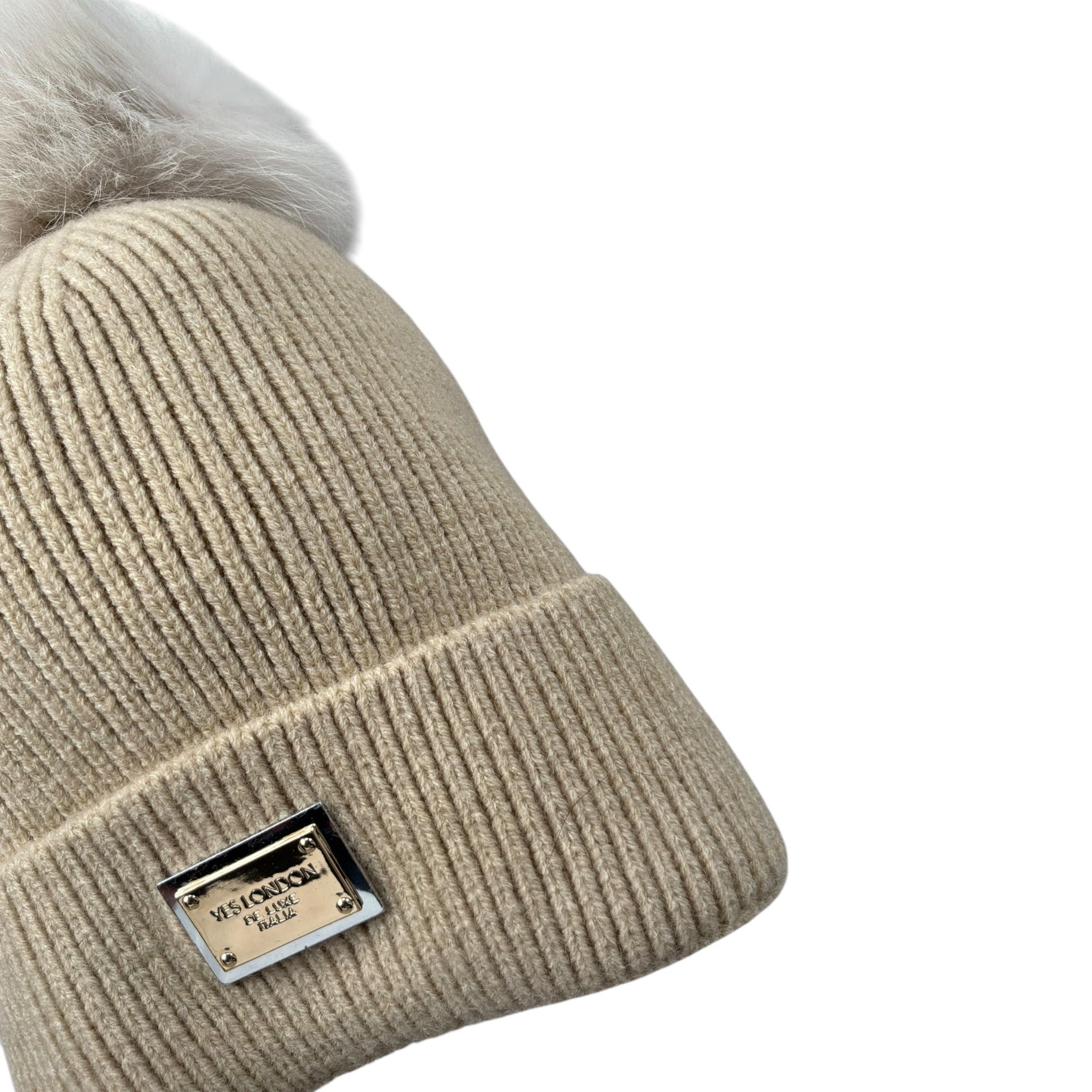 Yes London Cappello tinta unita con Pon Pon Beige per Bambina WIWIIW BEIGE YES LONDON 