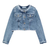 Abel & Lula Giubbino In Denim Tinta Unita con Ricami per Bambina 5369X AZZURRO ABEL & LULA 