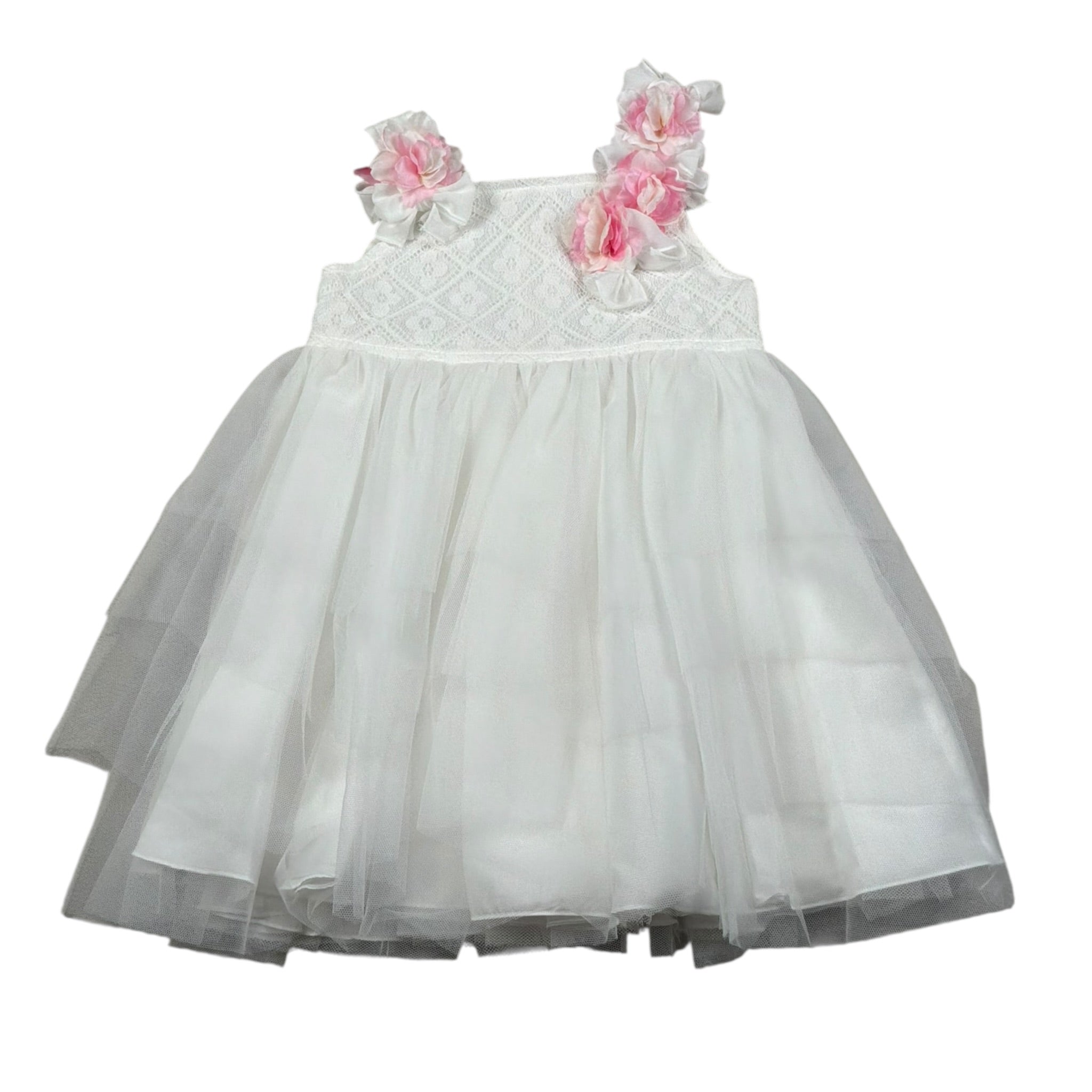 Aletta Abito Giromanica tinta unita con Tulle E Babbucce Bianco per Neonata HP22225 BIANCO ALETTA 