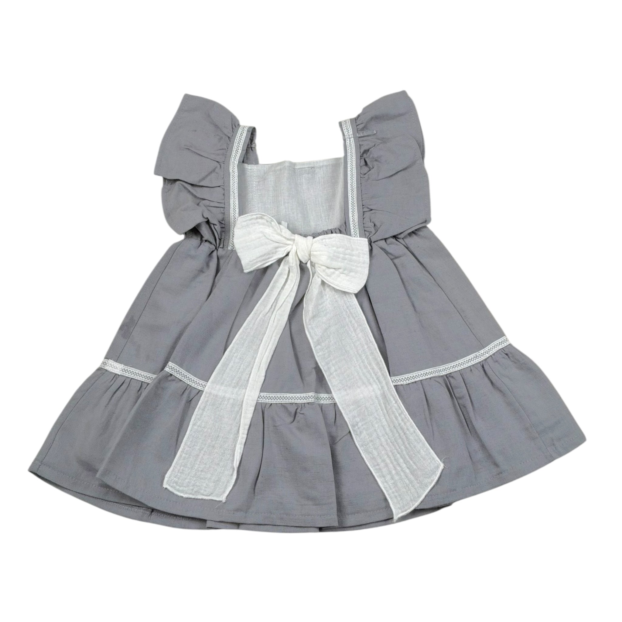 Babidu Abito Tinta Unita con Fiocco per Neonata 91405 GRIGIO BABIDU 