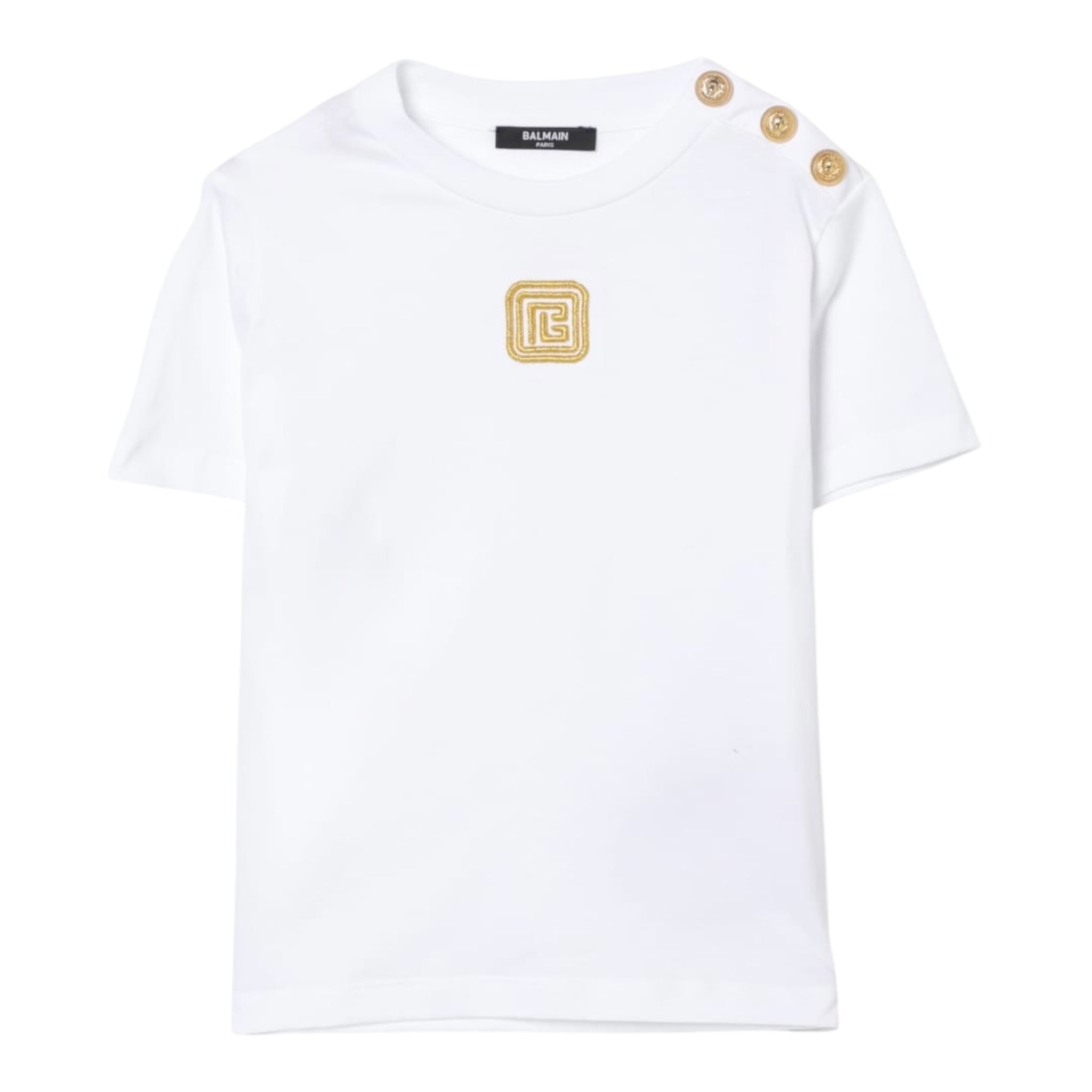 Balmain T-Shirt Girocollo Tinta Unita con Stampa per Bambino BW8P61 BIANCO BALMAIN 
