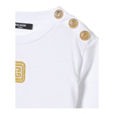 Balmain T-Shirt Girocollo Tinta Unita con Stampa per Bambino BW8P61 BIANCO BALMAIN 