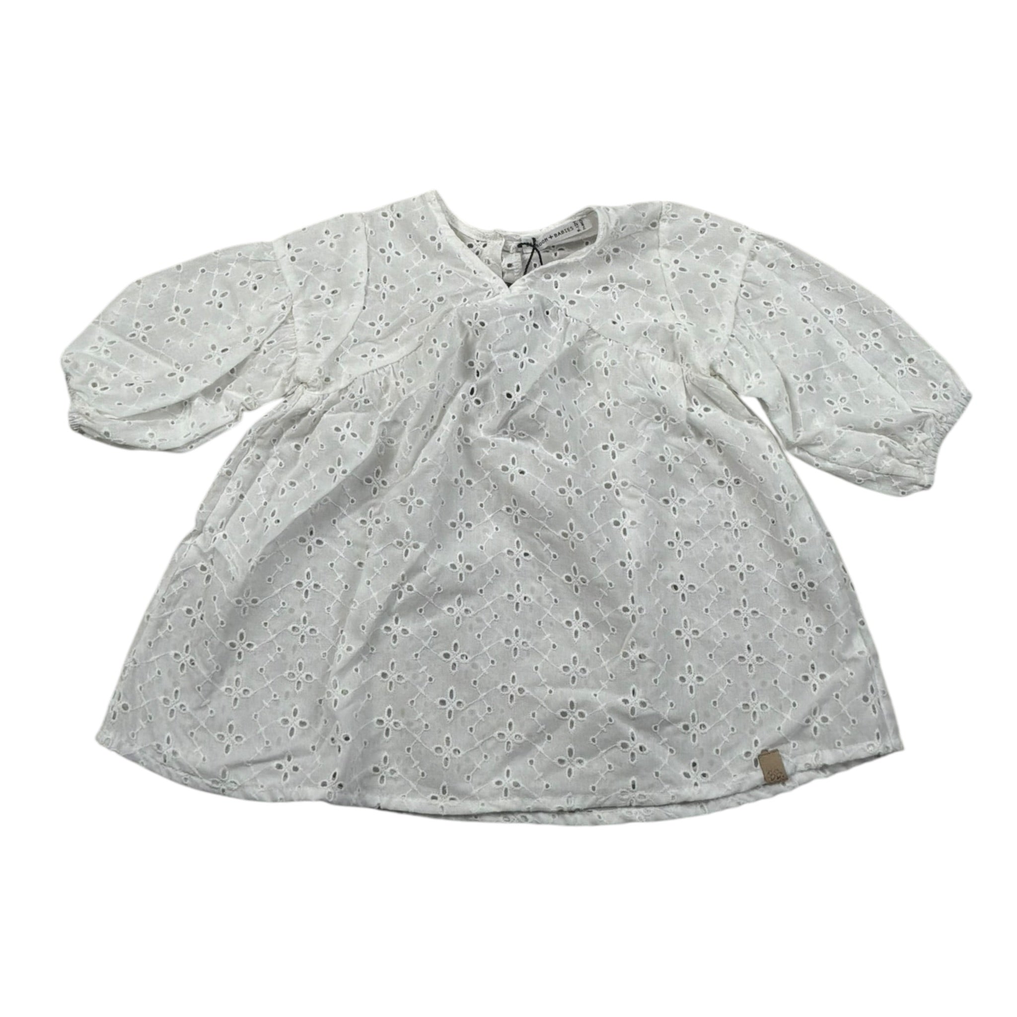 Bamboom+Babies Abito Manica Lunga Tinta Unita In Pizzo Sangallo per Neonata 816 BIANCO BAMBOOM+BABIES 