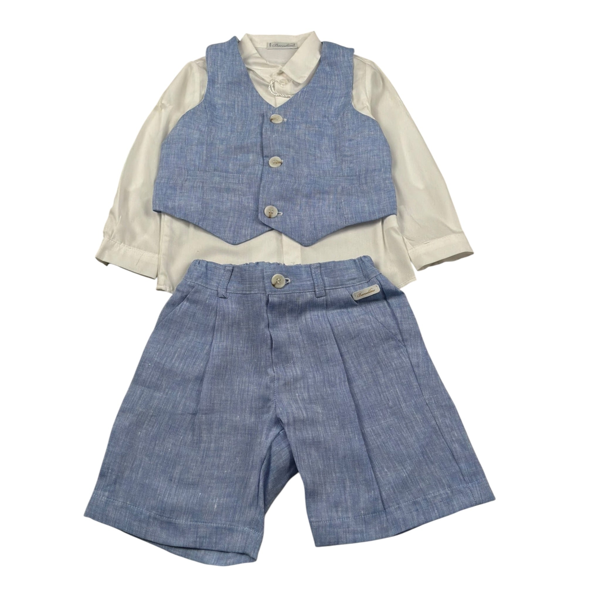 Barcellino Completo 3 Pezzi Camicia-Bermuda-Gilet Azzurro per Neonato 100311 AZZURRO BARCELLINO 