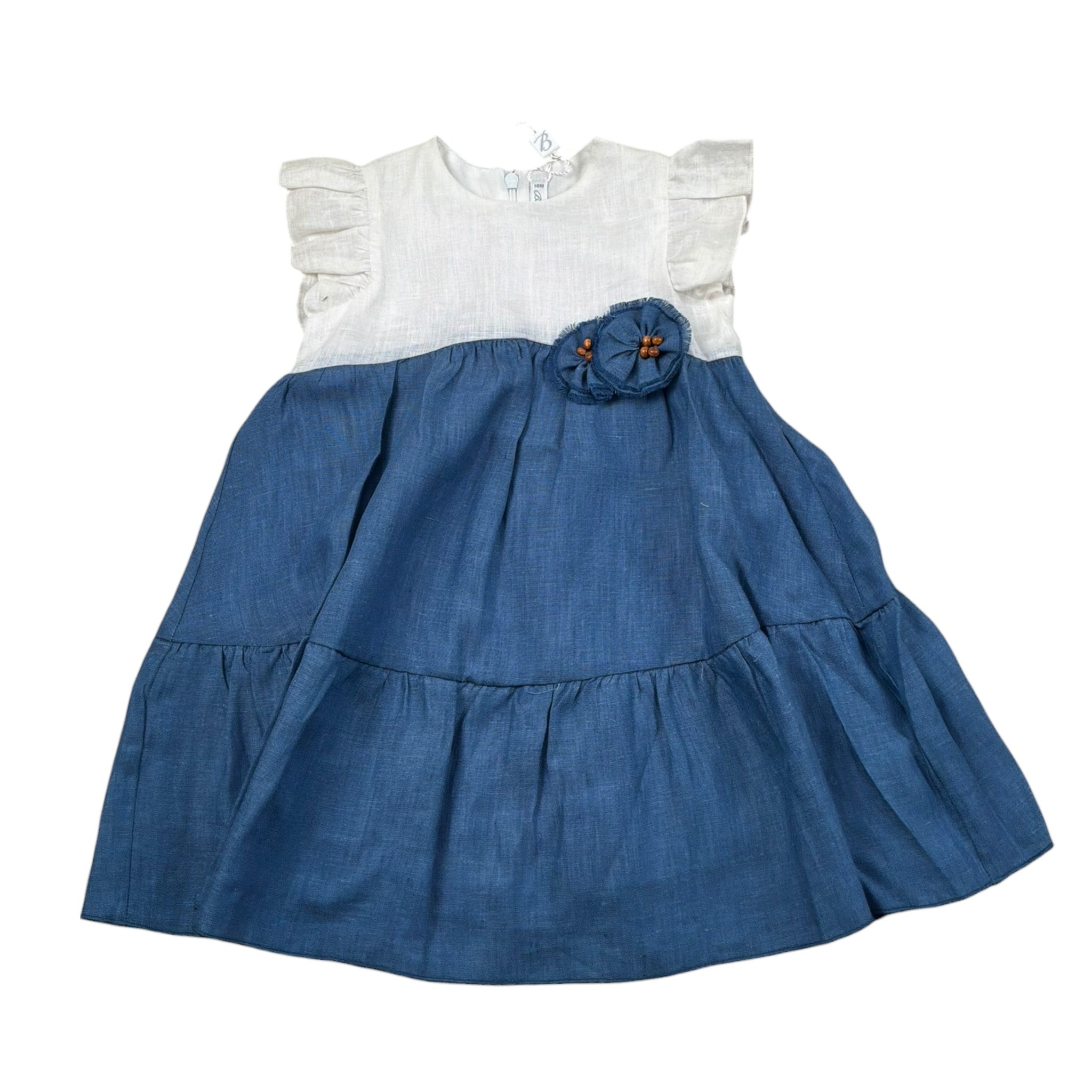 Barcellino Abito Cerimonia Tinta Unita con Applicazioni per Bambina 110310J BLU BARCELLINO 