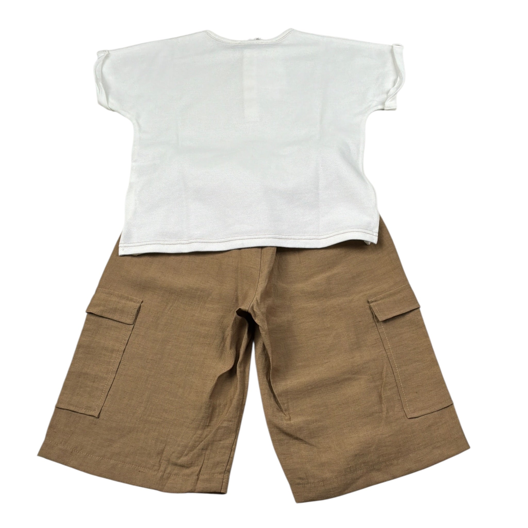 Barcellino Completo 2 Pezzi T-Shirt-Pantalone Bicolore per Bambina 120412 BIANCO/BEIGE BARCELLINO 