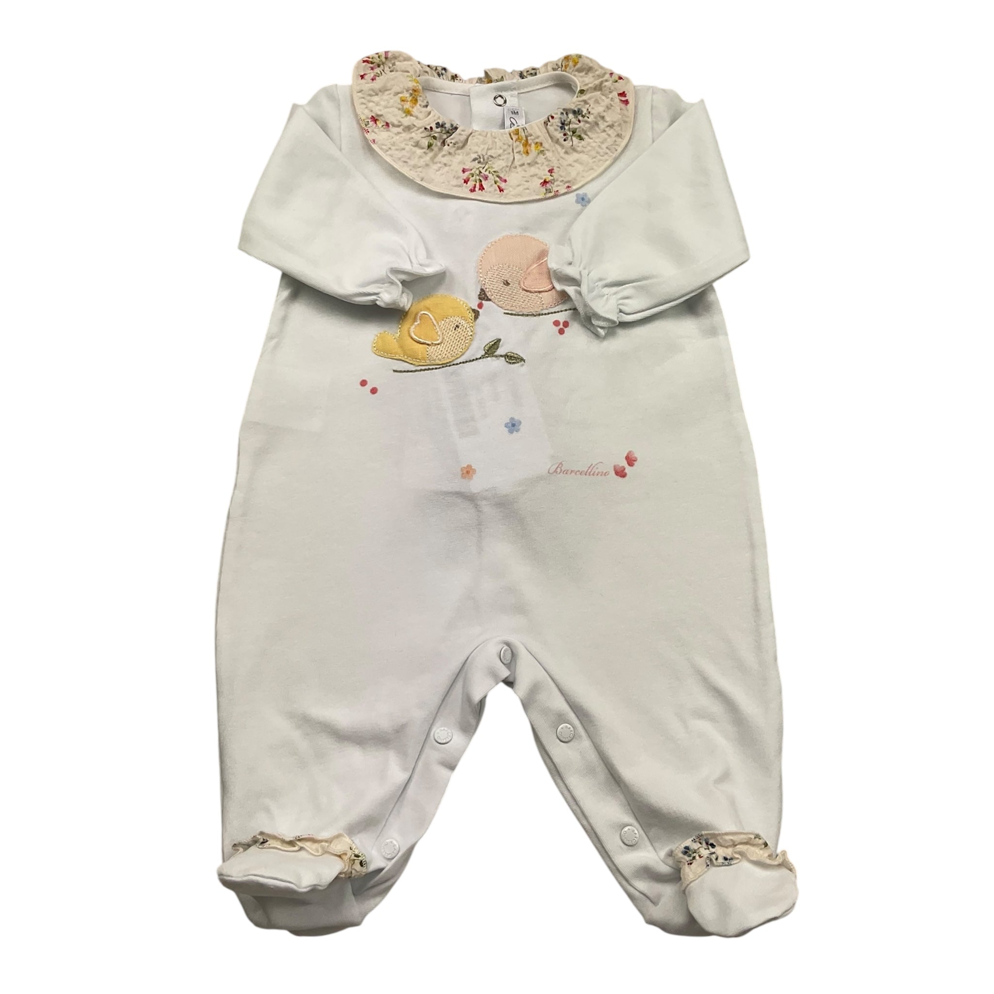 Barcellino Tutina Manica Lunga Tinta Unita con Ricami per Neonata 121007 BIANCO BARCELLINO 