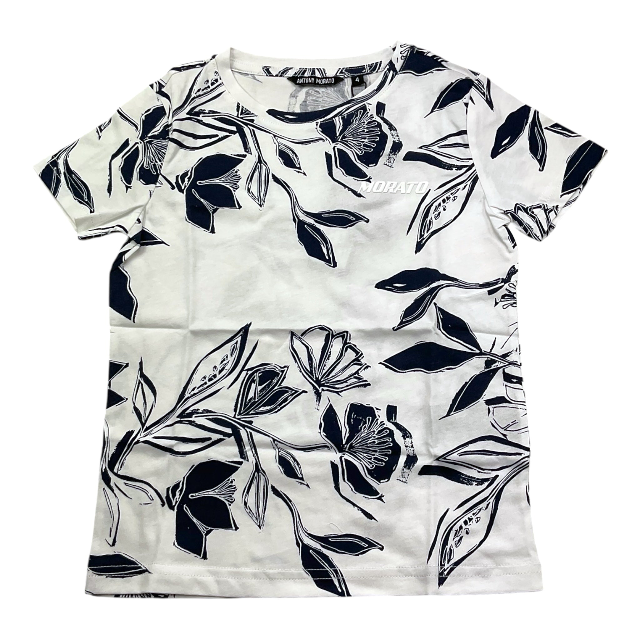 Boss T-Shirt Girocollo Tinta Unita con Fantasia per Bambino S00669 BIANCO BOSS 