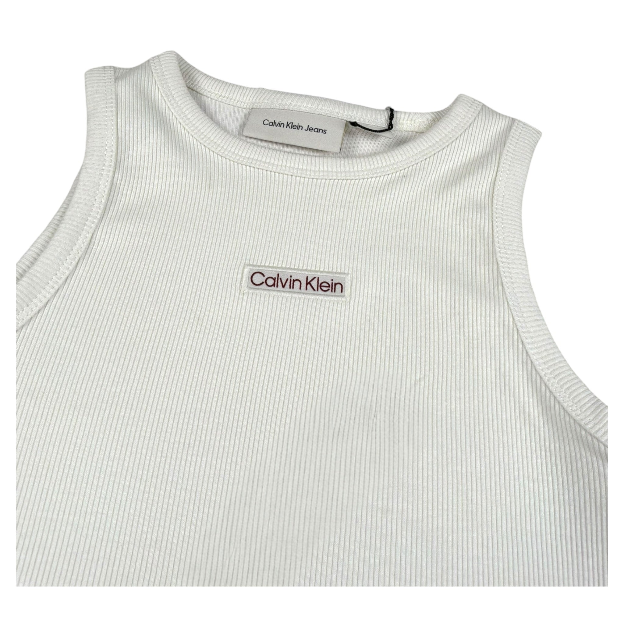 Calvin Klein Abito Tinta Unita Giromanica con Logo per Bambina IG0IG02906XX PANNA CALVIN KLEIN 