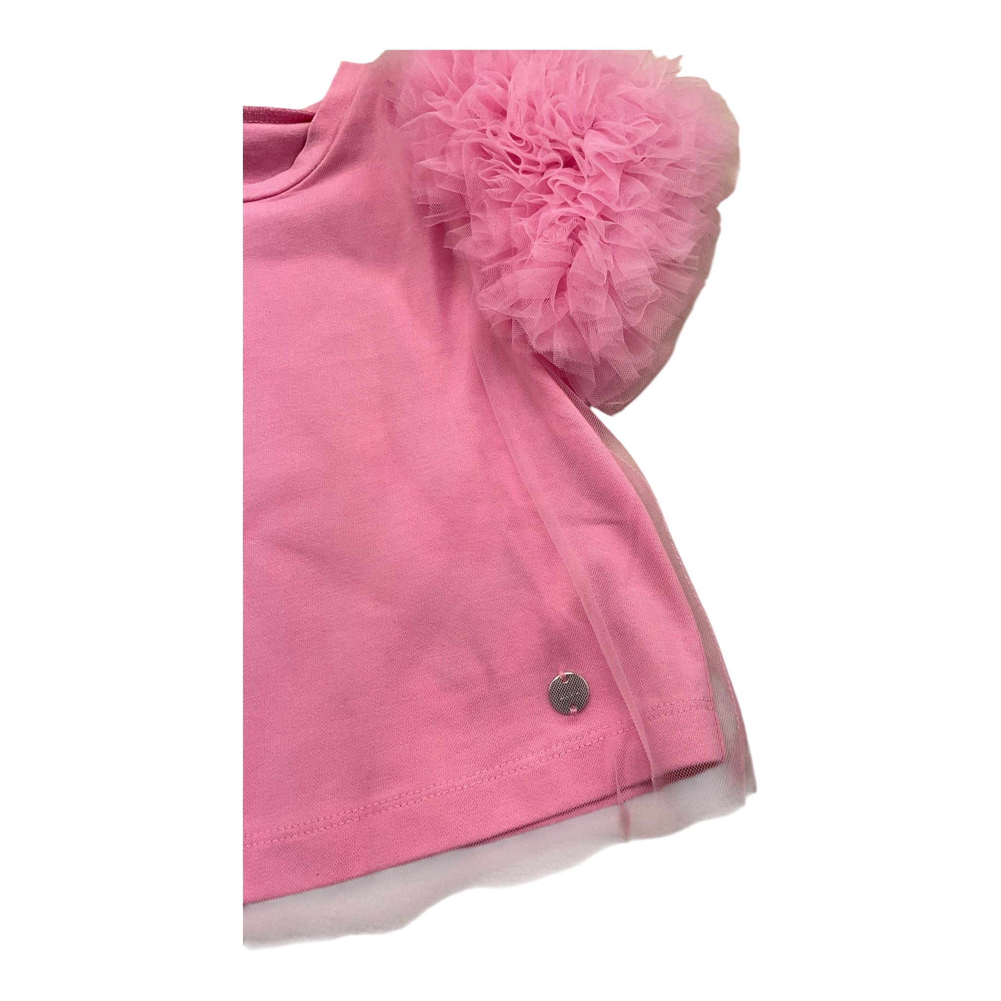 Liu Jo T-Shirt Girocollo Tinta Unita con Tulle per Neonata KA5127 ROSA LIU JO 