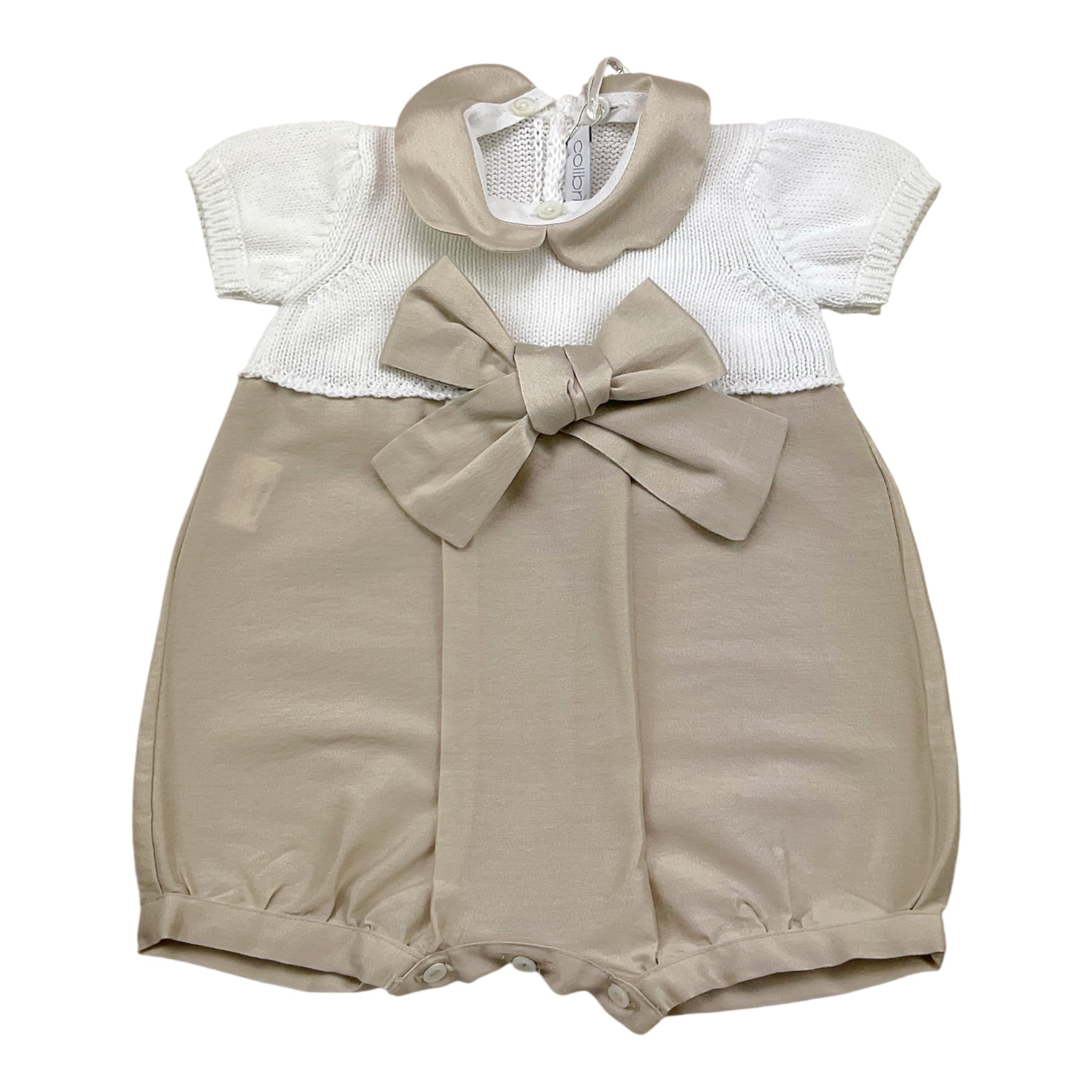 Colibri Pagliaccetto Bicolore Mezza Manica con Fiocco per Neonata 5TPAGL BIANCO/BEIGE COLIBRI 