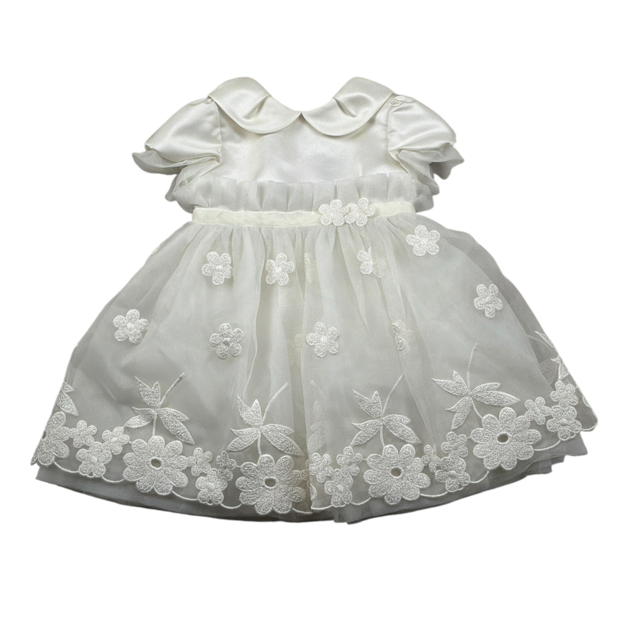 Colori Chiari Abito Mezza Manica tinta unita con Tulle Bianco per Neonata ABTCL BIANCO COLORI CHIARI 