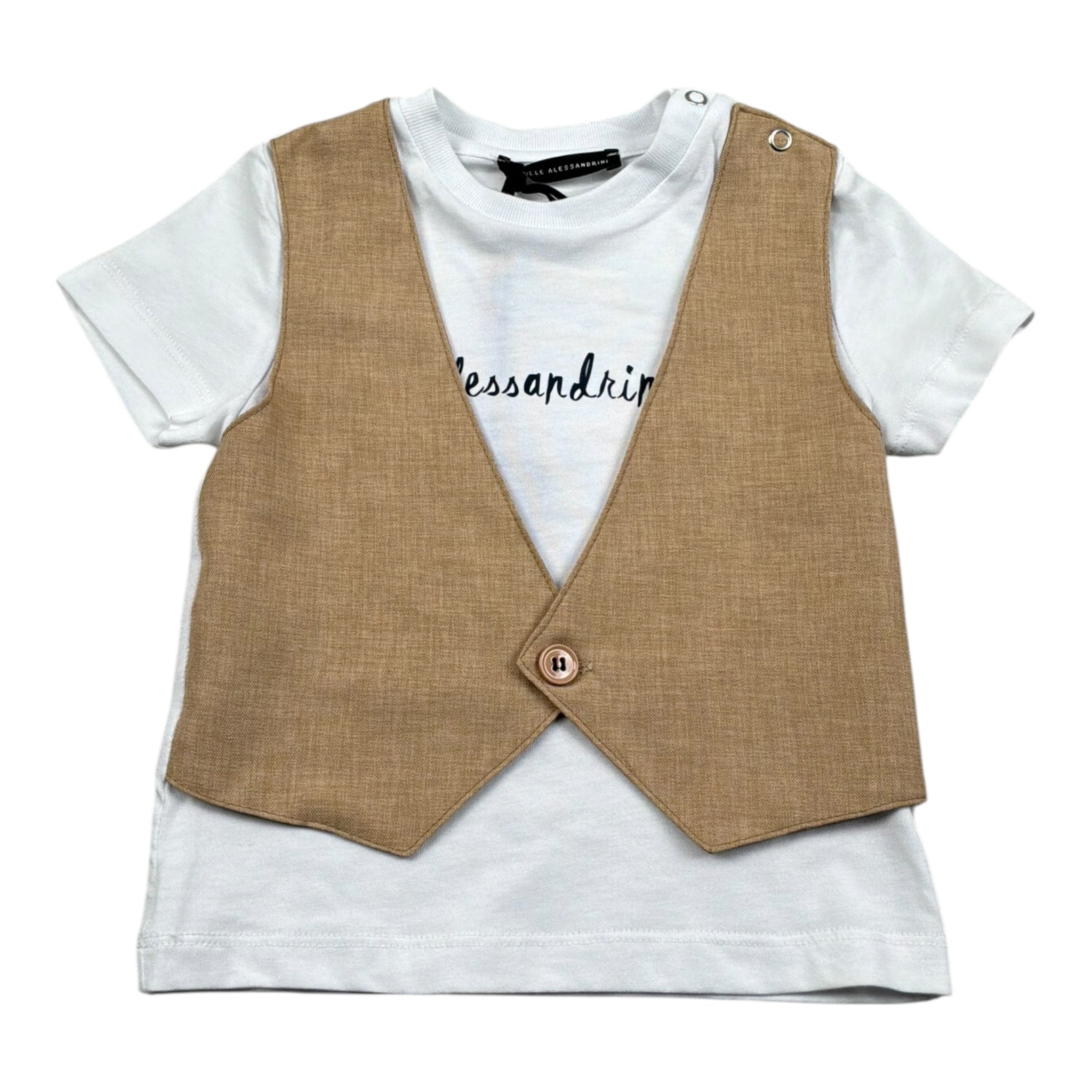 Daniele Alessandrini T-Shirt Girocollo Tinta Unita con Finto Gilet per Bambino 1296M00073J BIANCO DANIELE ALESSANDRINI 