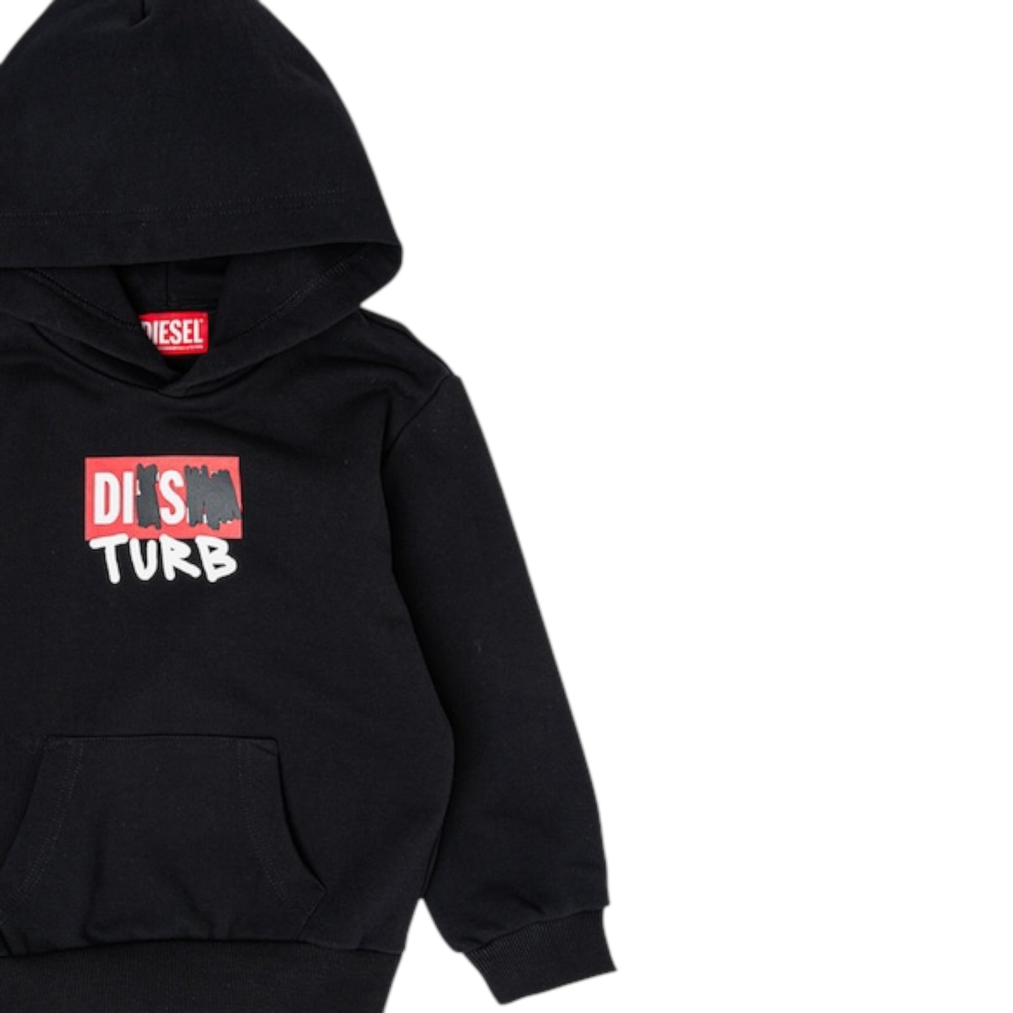 Diesel Felpa tinta unita con Cappuccio E Stampa Nero per Bambino J00836 NERO DIESEL 