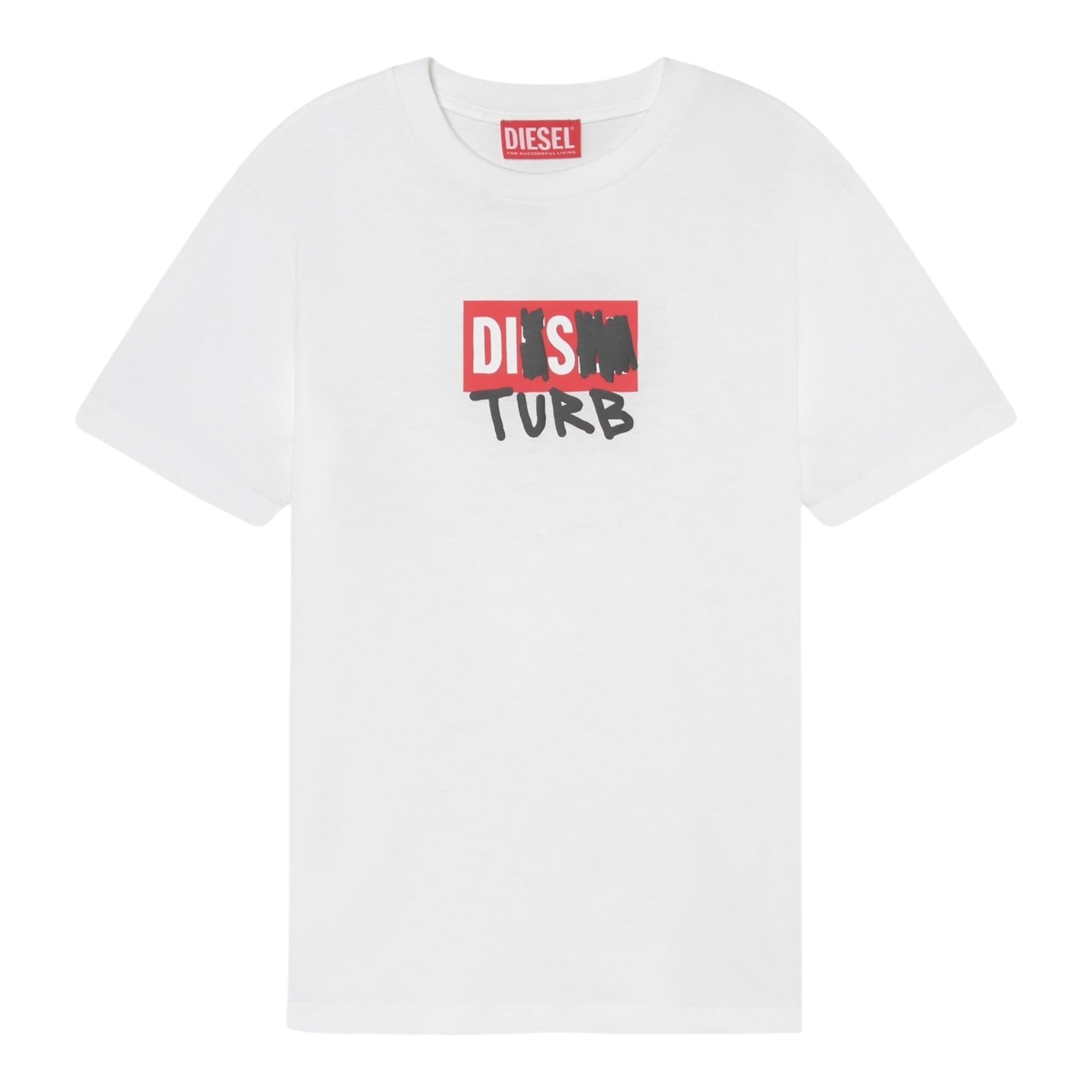 Diesel T-Shirt Girocollo tinta unita con Stampa Bianco per Bambino J00950 BIANCO DIESEL 