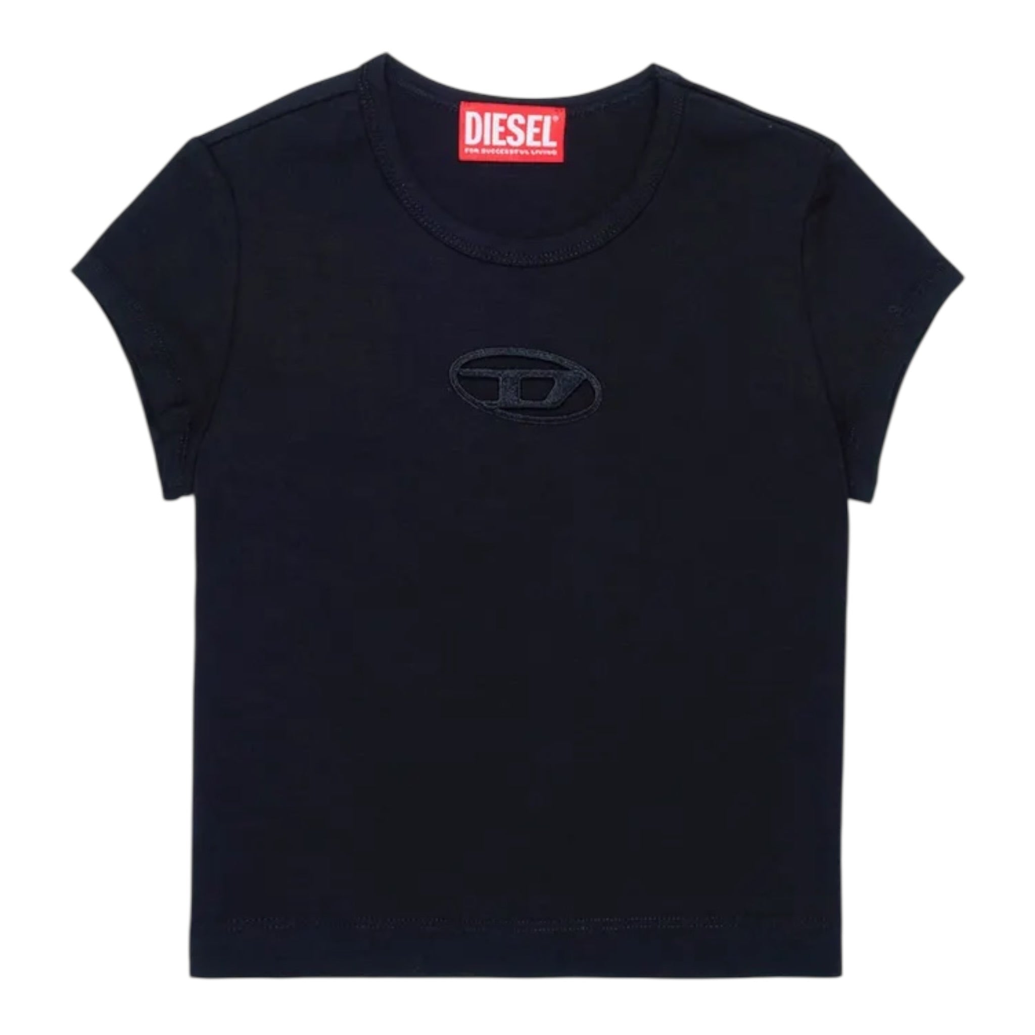 Diesel T-Shirt Girocollo tinta unita con Logo Nero per Bambina J01830XXX NERO DIESEL 