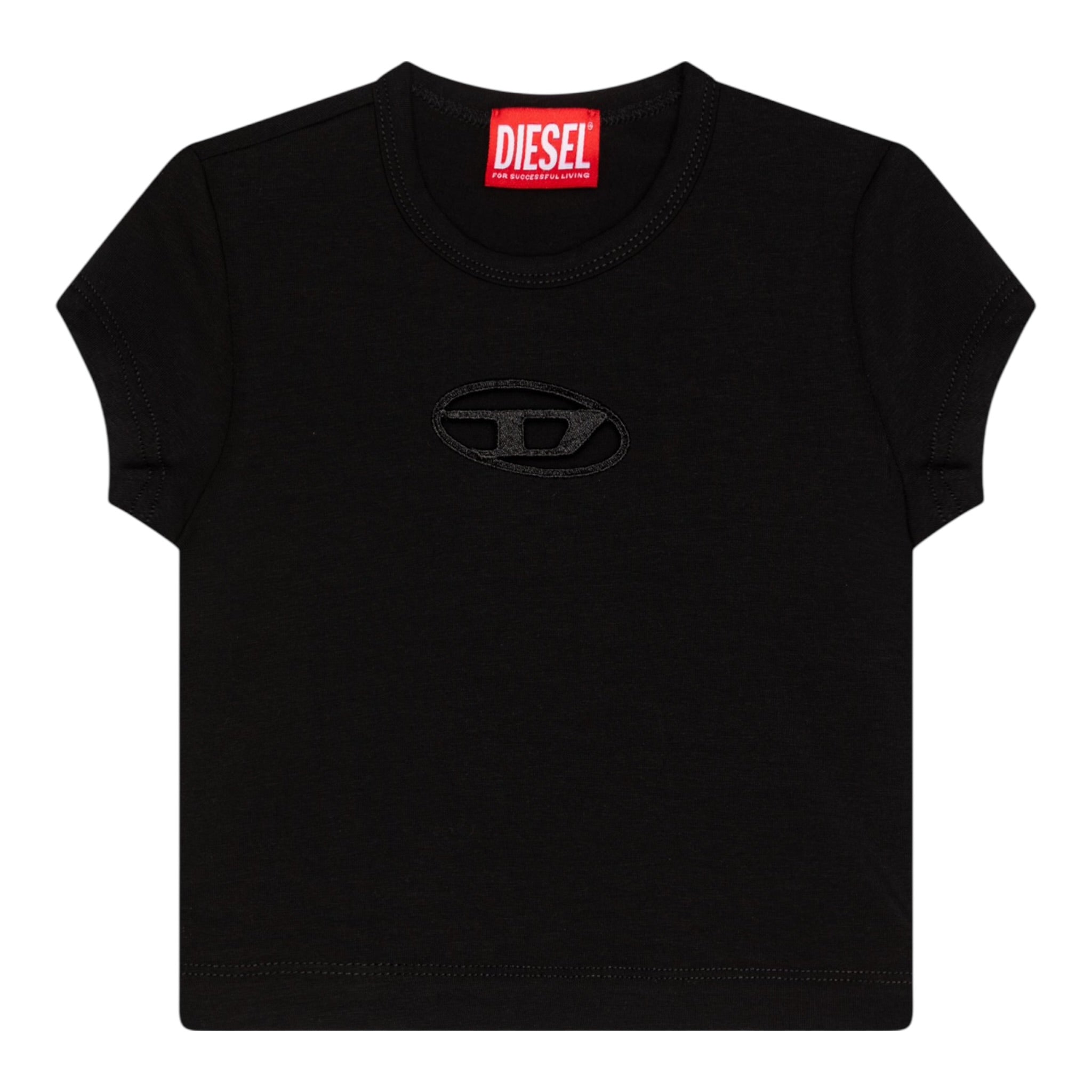 Diesel T-Shirt Girocollo tinta unita con Logo Nero per Bambina J01830XXXX NERO DIESEL 
