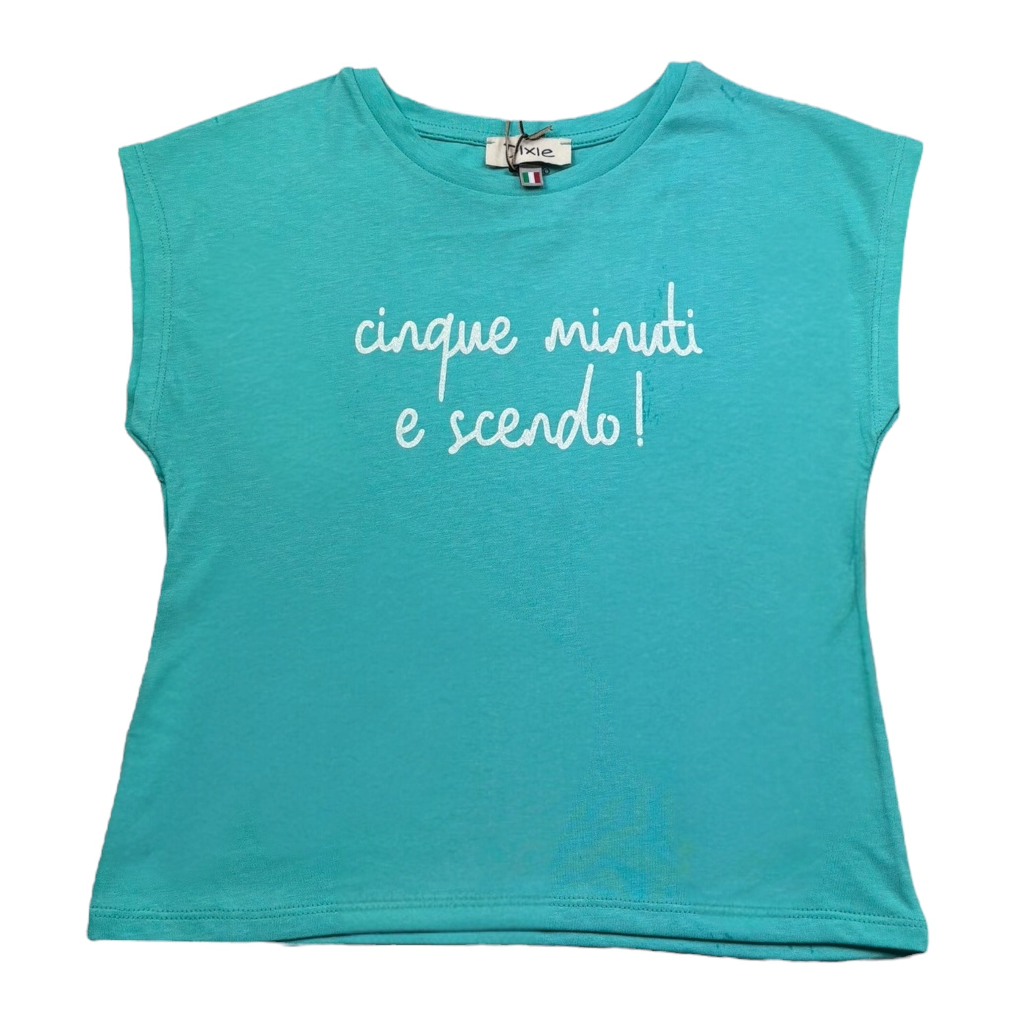 Dixie T-Shirt Tinta Unita Girocollo con Stampa per Bambina MBC6030G50 VERDE ACQUA DIXIE 
