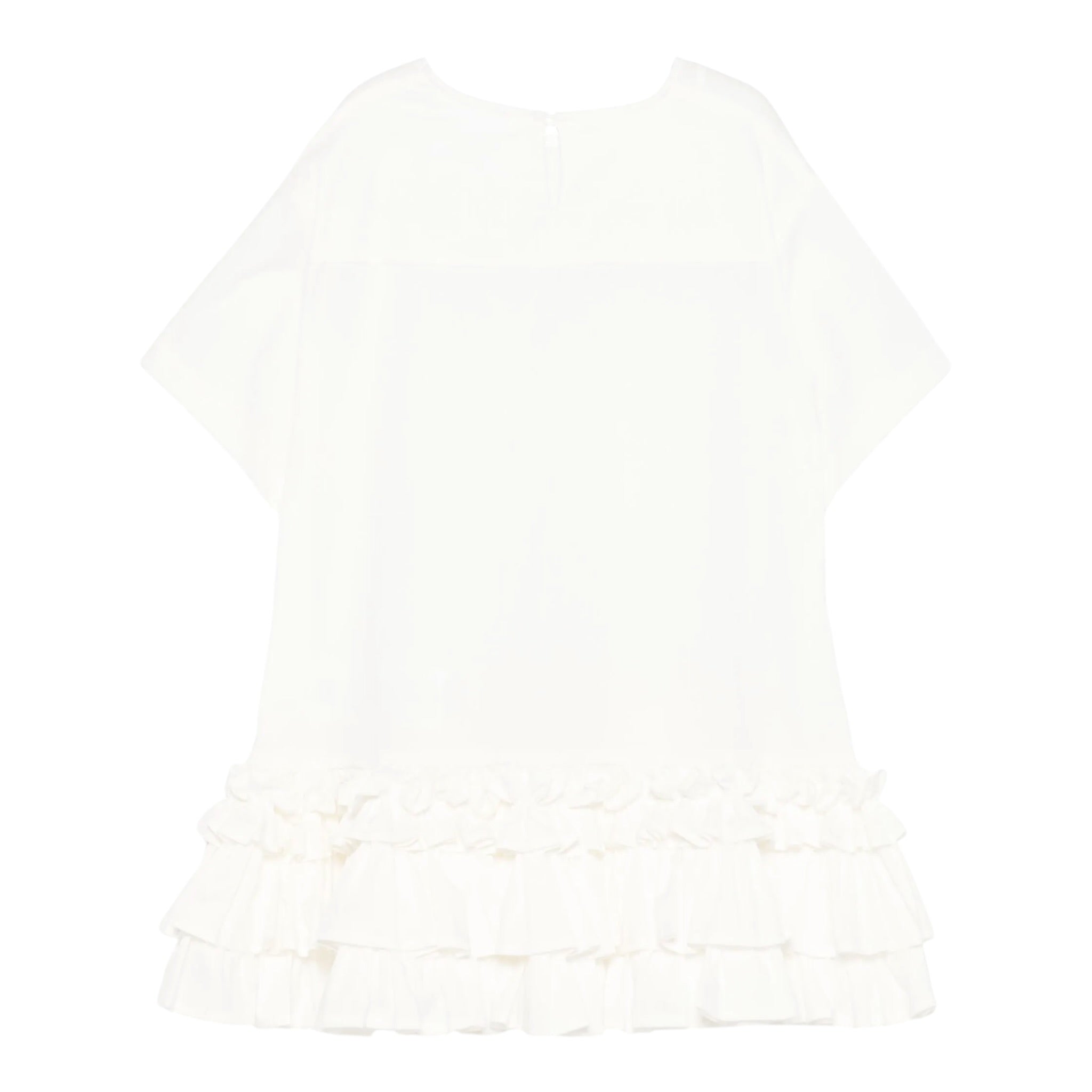 Dou Dou Abito Tinta Unita Mezza Manica con Balze per Bambina DW1A61X BIANCO DOU DOU 