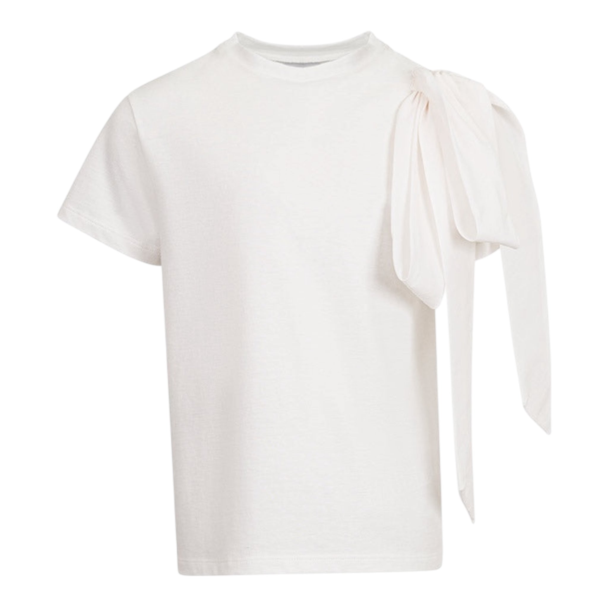 Dou Dou T-Shirt Girocollo Tinta Unita con Fiocco per Bambina DW8A41 BIANCO DOU DOU 