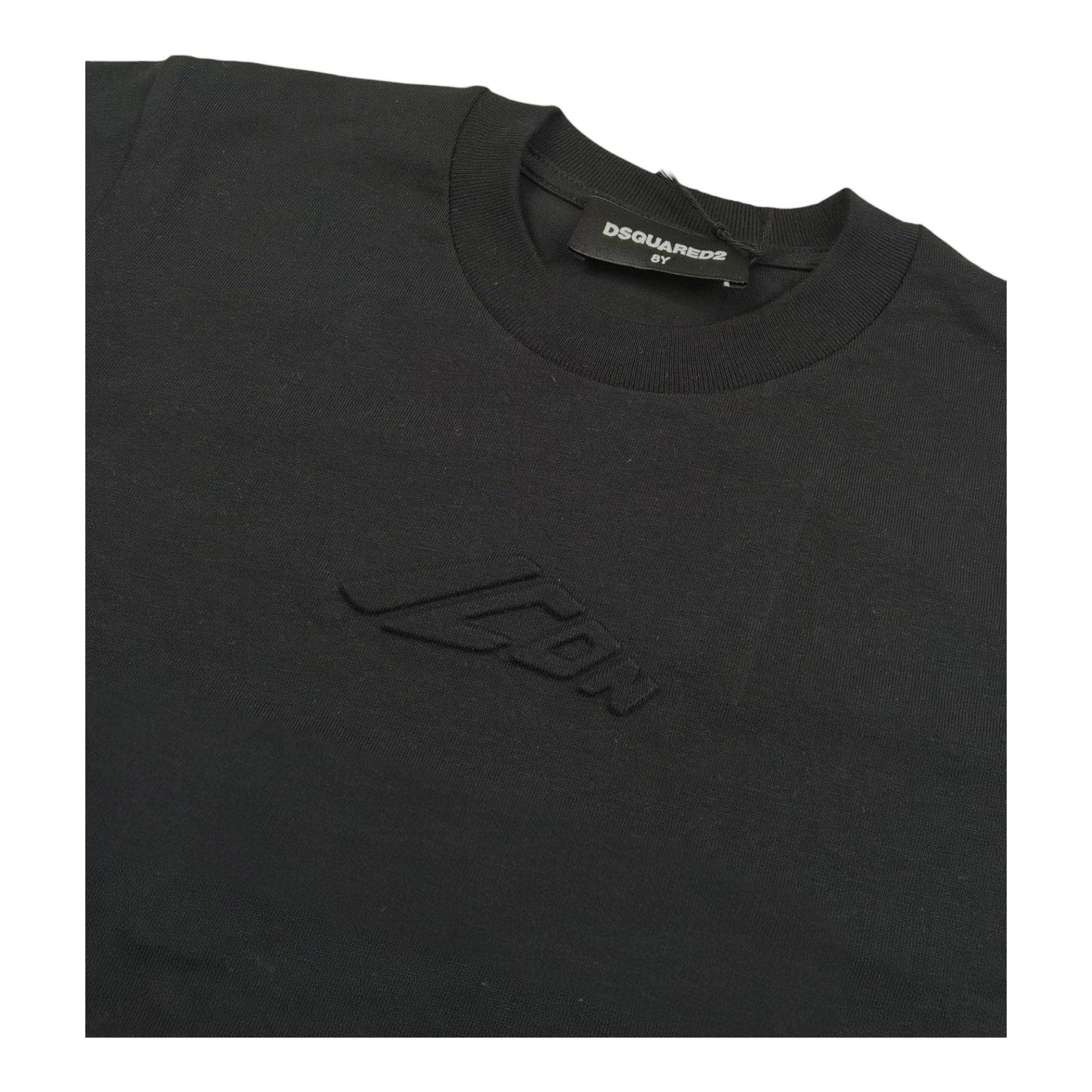 Dsquared2 T-Shirt Girocollo Tinta Unita con Stampa Modello Crop per Bambina DQ2931 NERO DSQUARED2 