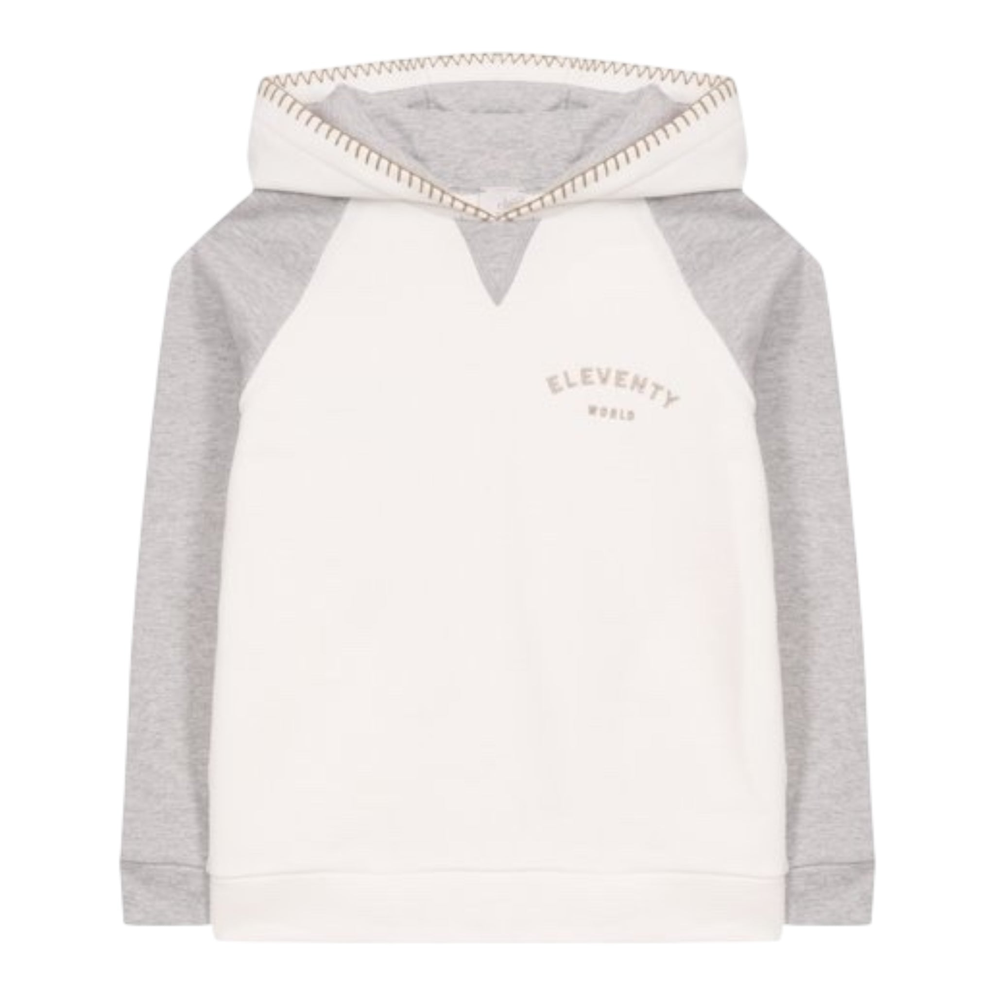Eleventy Felpa Tinta Unita con Cappuccio E Profili In Contrasto per Bambino EW4P40 BIANCO ELEVENTY 