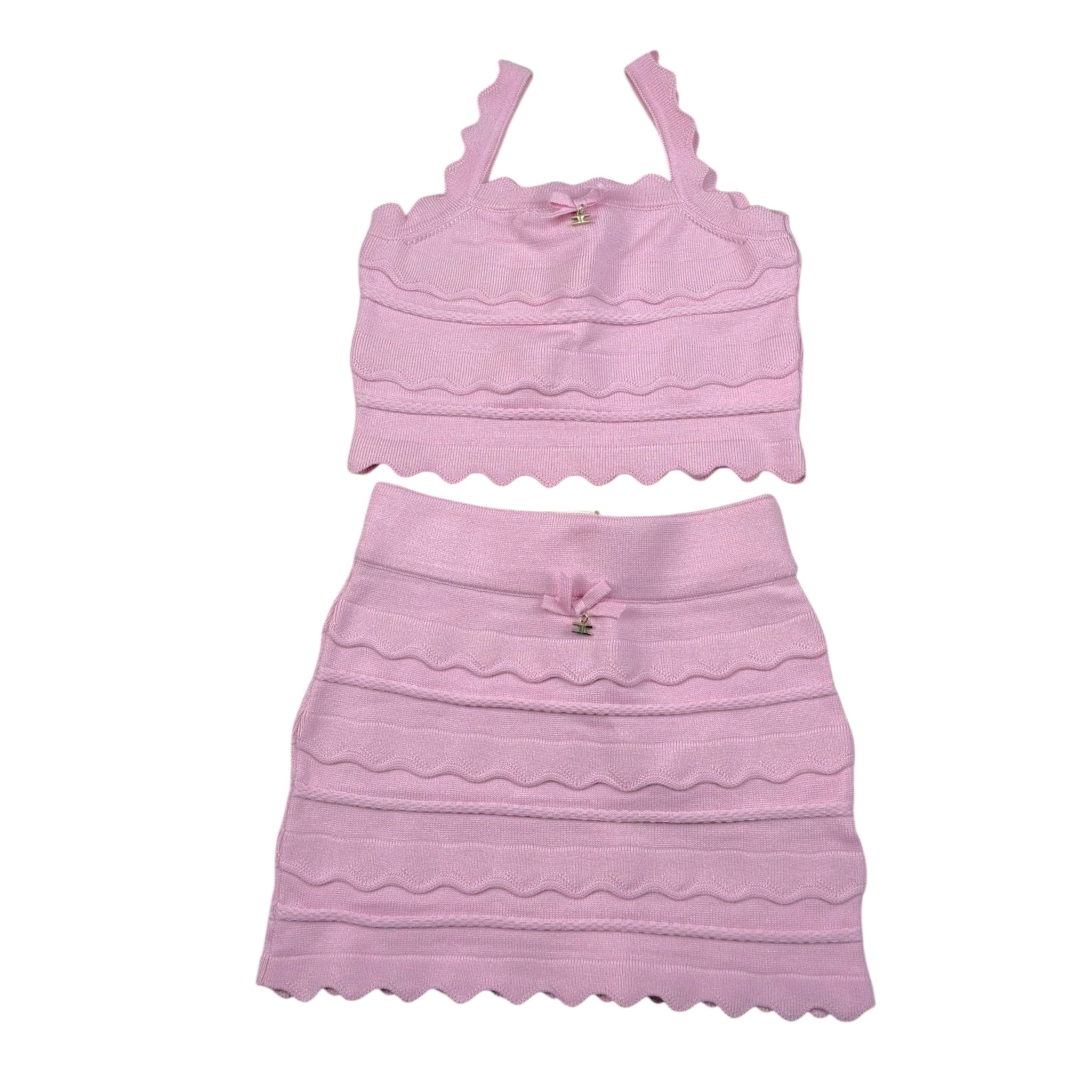 Elisabetta Franchi Completo 2 Pezzi Gonna Tinta Unita con Ricami-Top per Bambina EFCM015X ROSA ELISABETTA FRANCHI 