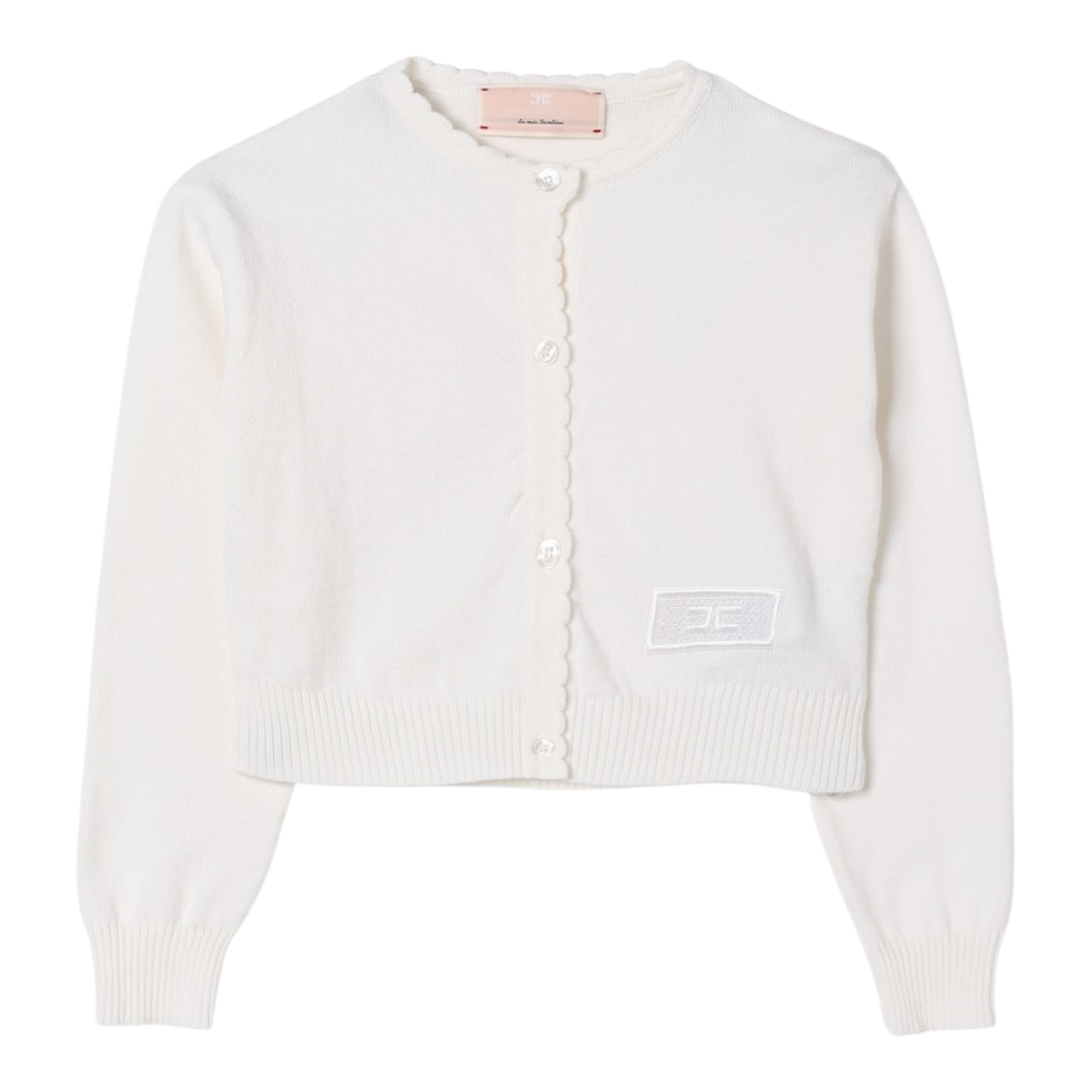 Elisabetta Franchi Cardigan Tinta Unita con Stampa Logo per Bambina EFMA163 PANNA ELISABETTA FRANCHI 