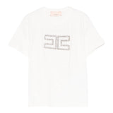Elisabetta Franchi T-Shirt Girocollo Tinta Unita con Applicazioni Brillantini per Bambina EFTS239X BIANCO ELISABETTA FRANCHI 