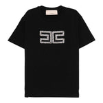 Elisabetta Franchi T-Shirt Girocollo Tinta Unita con Applicazioni Brillantini per Bambina EFTS239X NERO ELISABETTA FRANCHI 