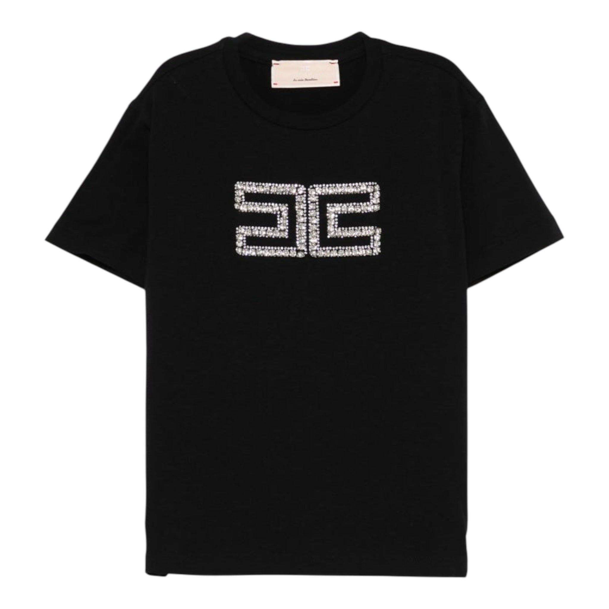 Elisabetta Franchi T-Shirt Girocollo Tinta Unita con Applicazioni Brillantini per Bambina EFTS239X NERO ELISABETTA FRANCHI 