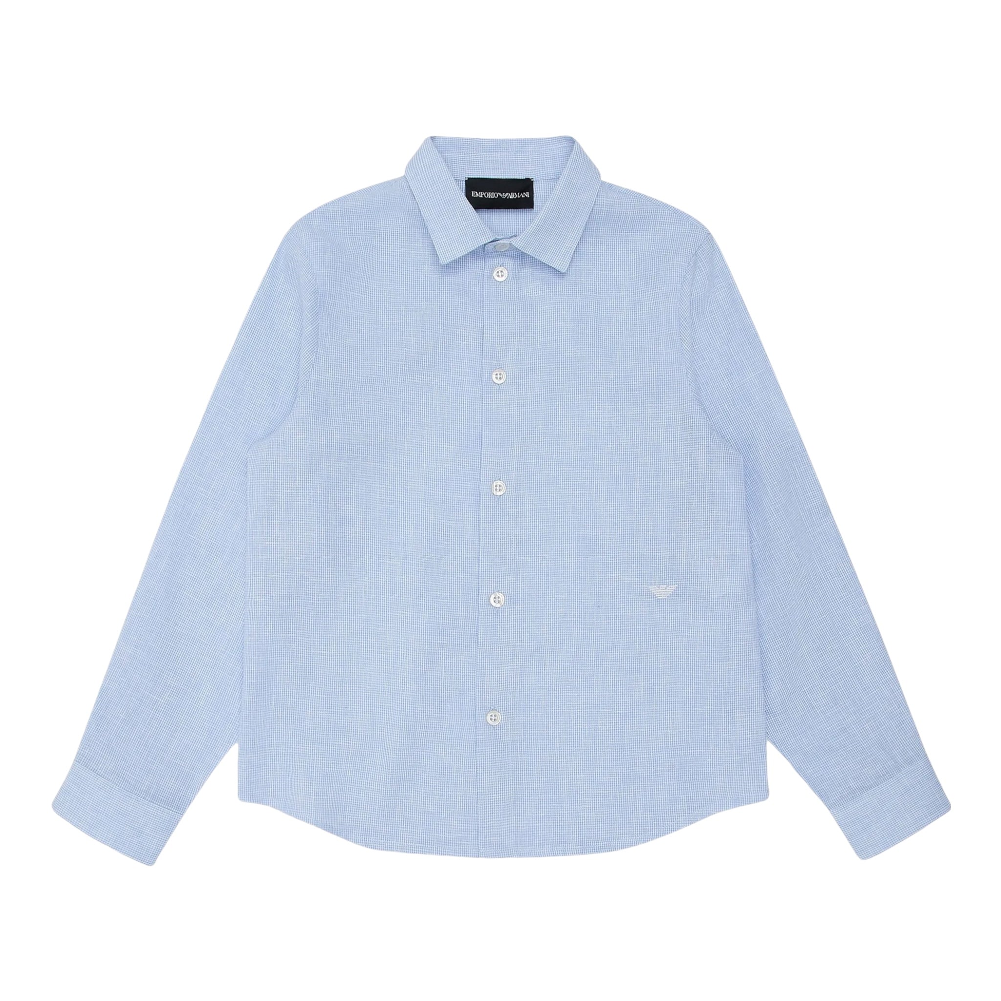 Emporio Armani Camicia Tinta Unita con Manica Lunga E Microfantasia per Bambino 3D4CJD AZZURRO EMPORIO ARMANI 