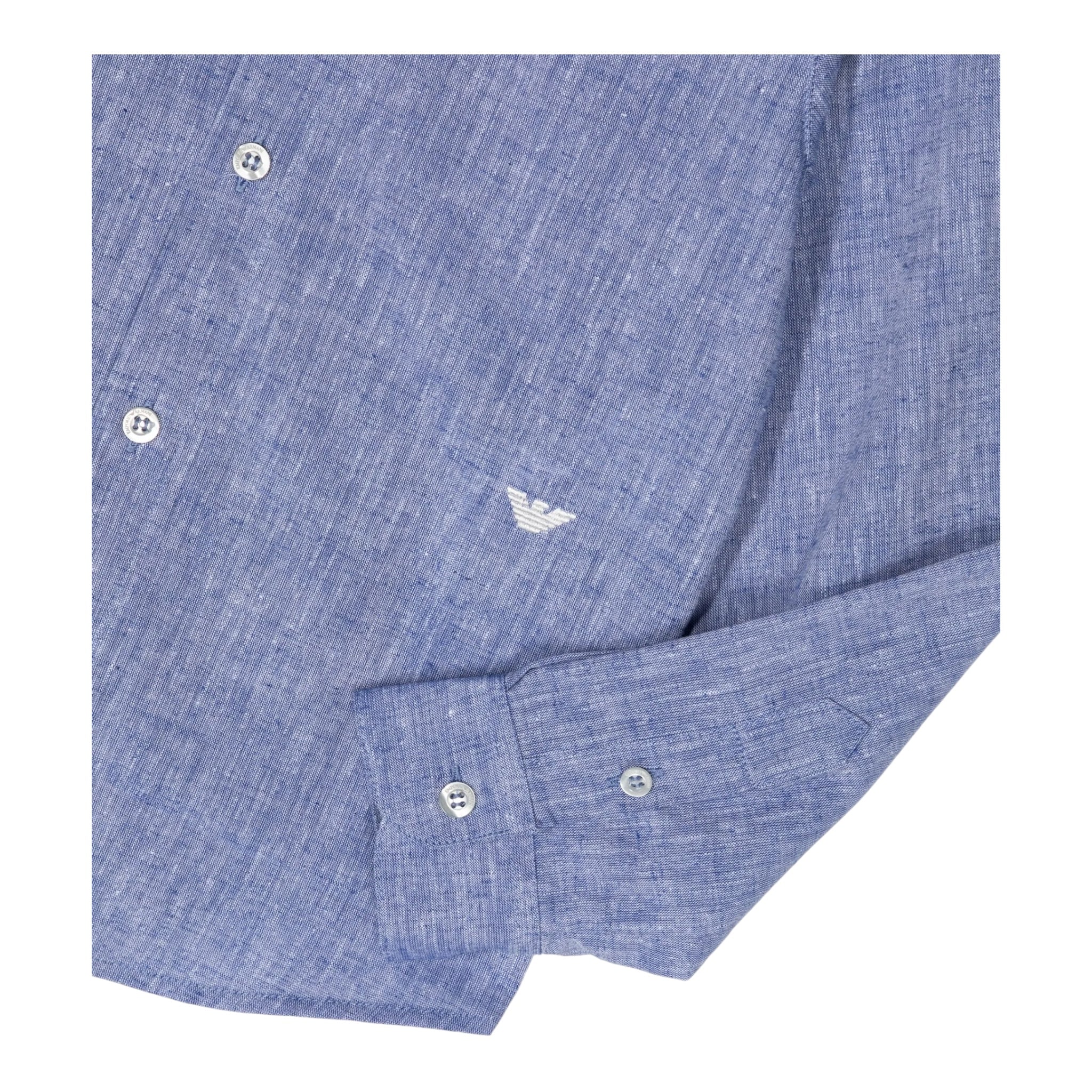 Emporio Armani Camicia Tinta Unita con Manica Lunga E Microfantasia per Bambino 3D4CJDX AZZURRO EMPORIO ARMANI 