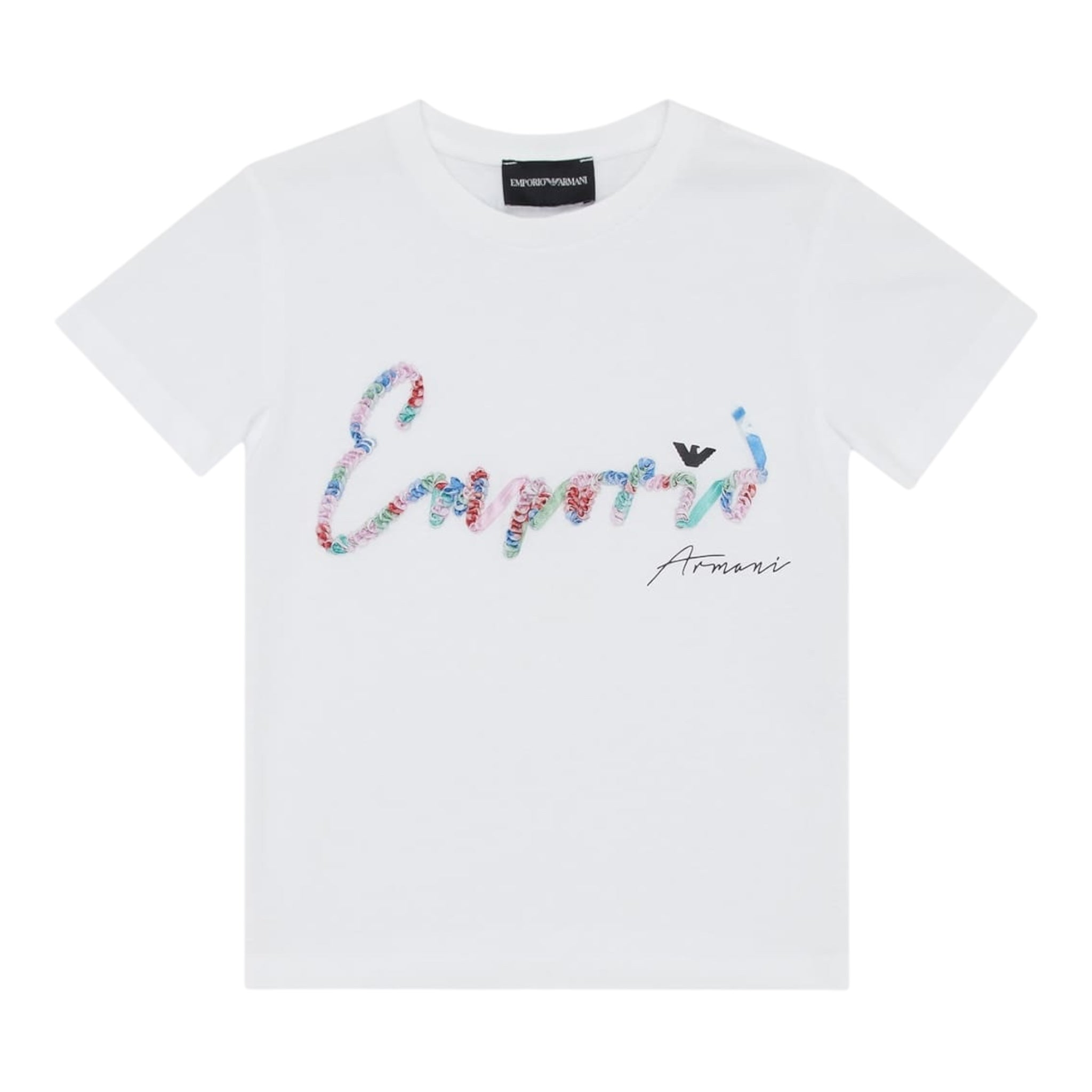 Emporio Armani T-Shirt Girocollo Tinta Unita con Logo per Bambina 3R3T7P BIANCO EMPORIO ARMANI 