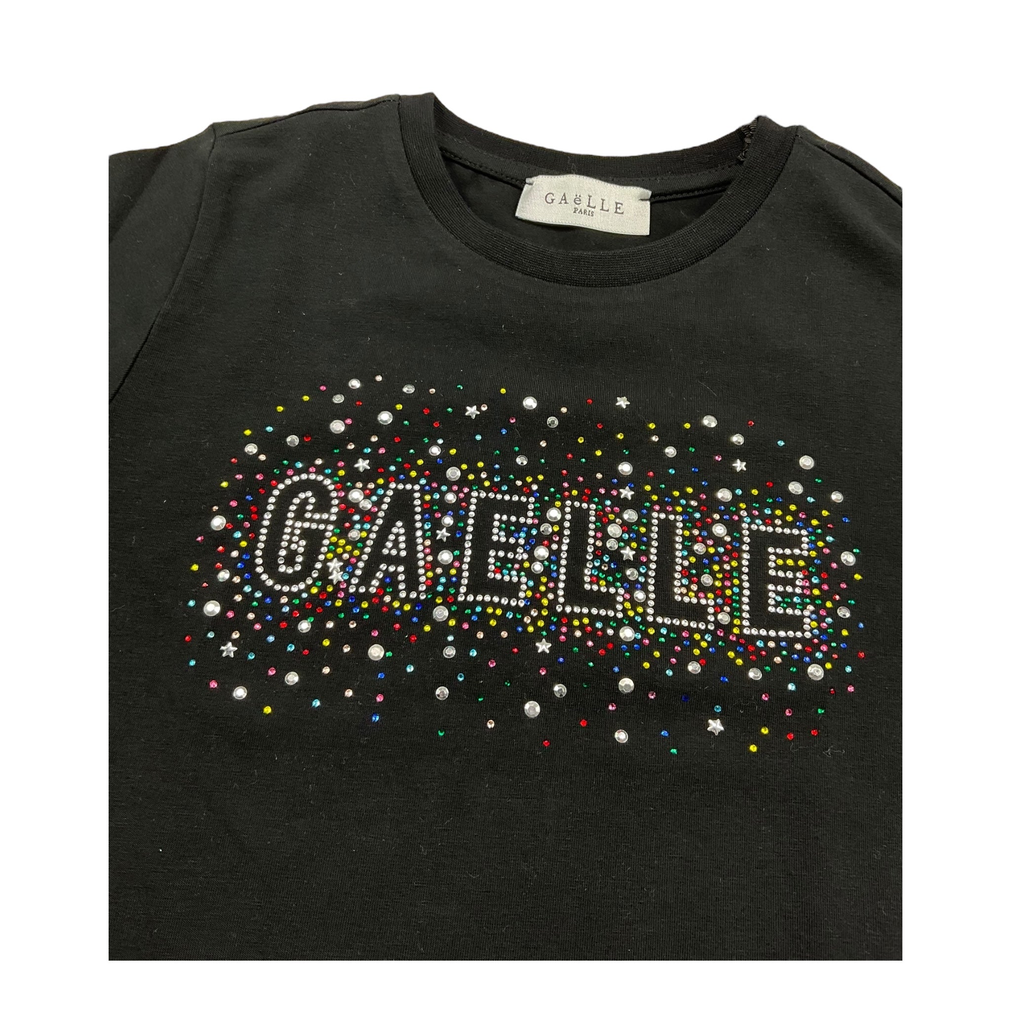 Gaelle T-Shirt Girocollo Tinta Unita con Logo Brillantinato per Bambina 2746M00329 NERO GAELLE 
