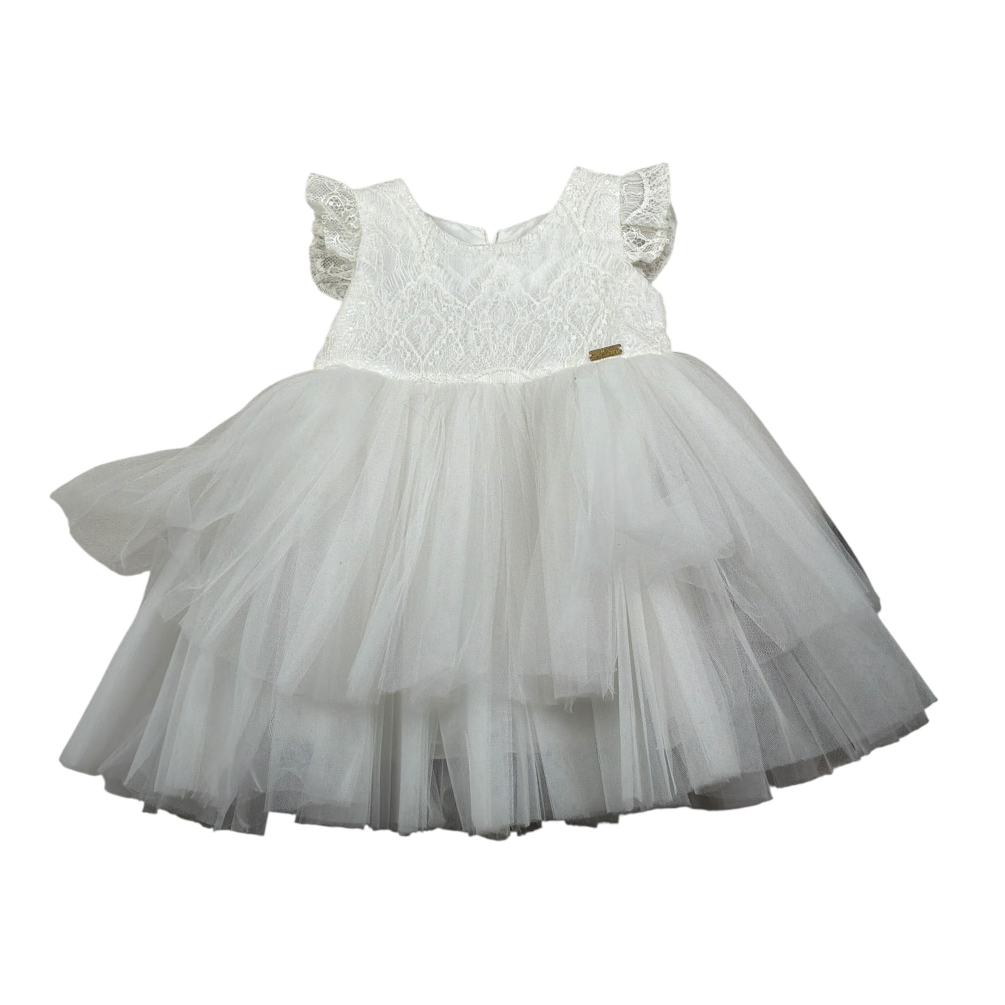Gai Mattiolo Abito Giromanica tinta unita con Tulle Bianco per Neonata GM140141N BIANCO GAI  MATTIOLO 