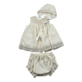Granlei Completo 3 Pezzi Abito-Coulotte-Cappello per Neonata 125265 AVORIO GRANLEI 