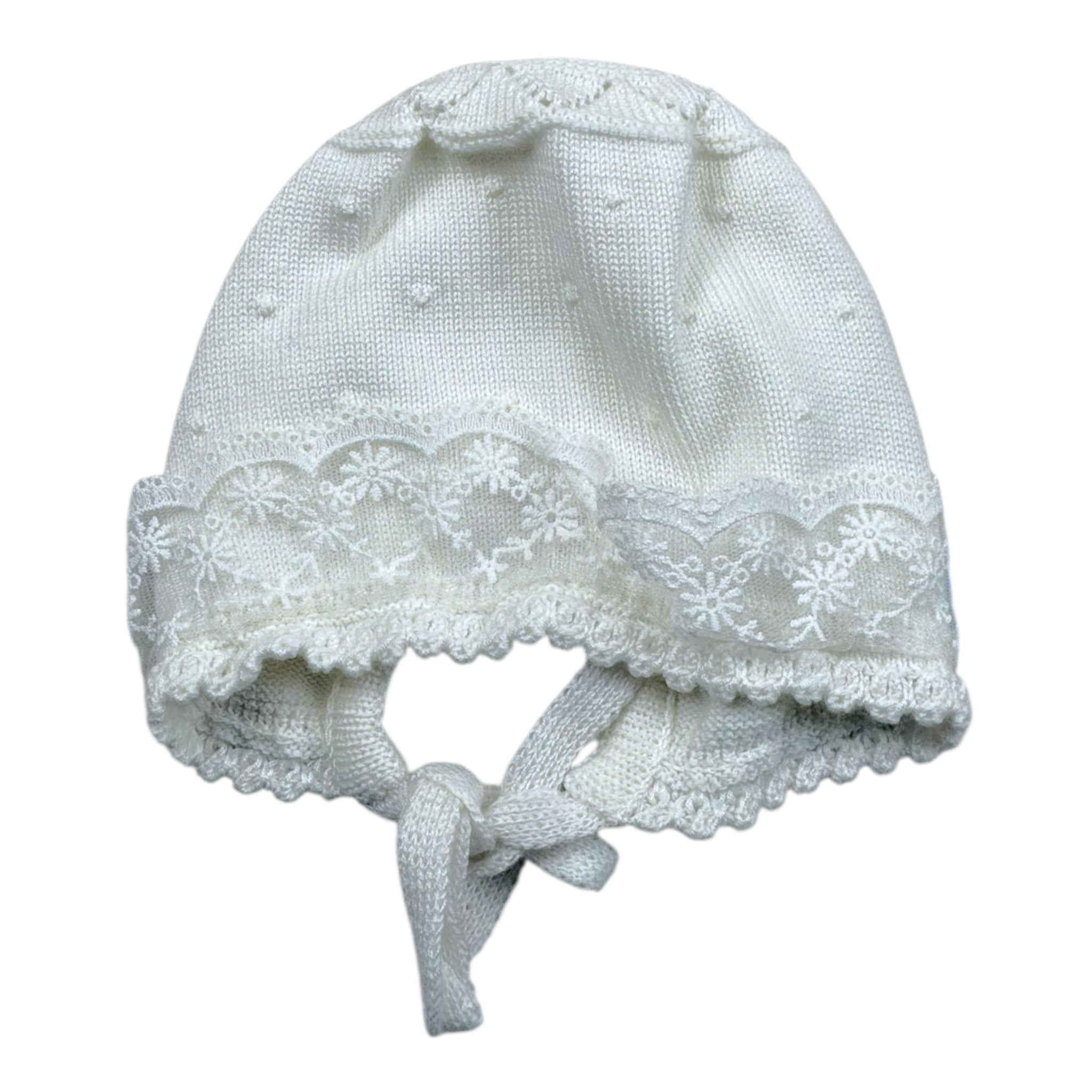 Granlei Cappello Tinta Unita con Ricami per Neonata 542 PANNA GRANLEI 