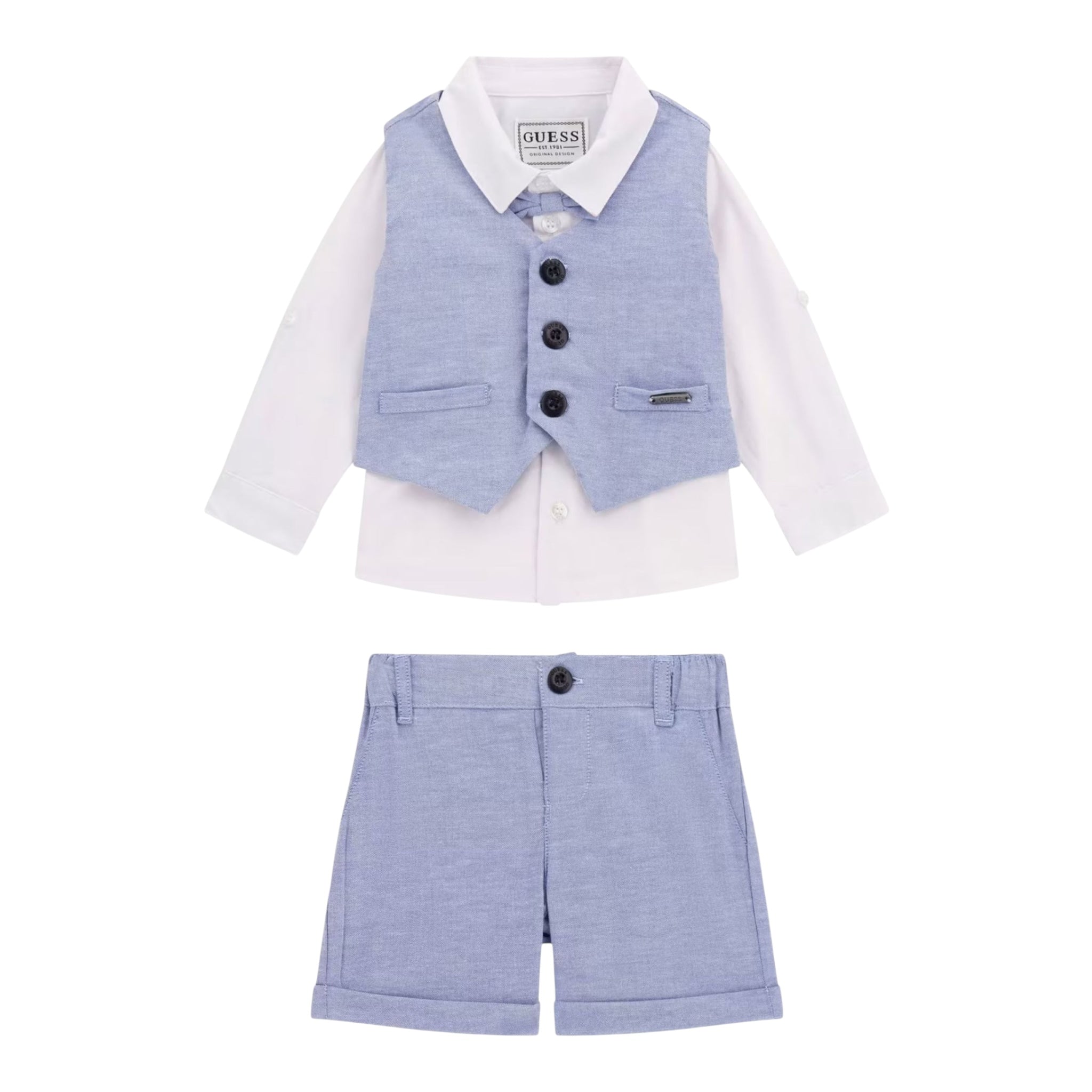 Guess Completo 4 Pezzi Camicia-Bermuda-Gilet-Papillions per Neonato I5RG21WF6P0 AZZURRO GUESS 
