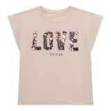 Guess T-Shirt Tinta Unita Girocollo con Paillettes per Bambina J5RI37K05 ROSA GUESS 