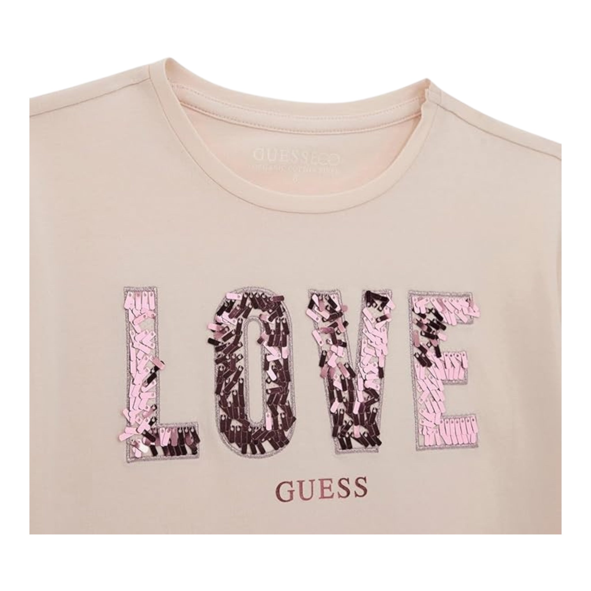 Guess T-Shirt Tinta Unita Girocollo con Paillettes per Bambina J5RI37K05 ROSA GUESS 
