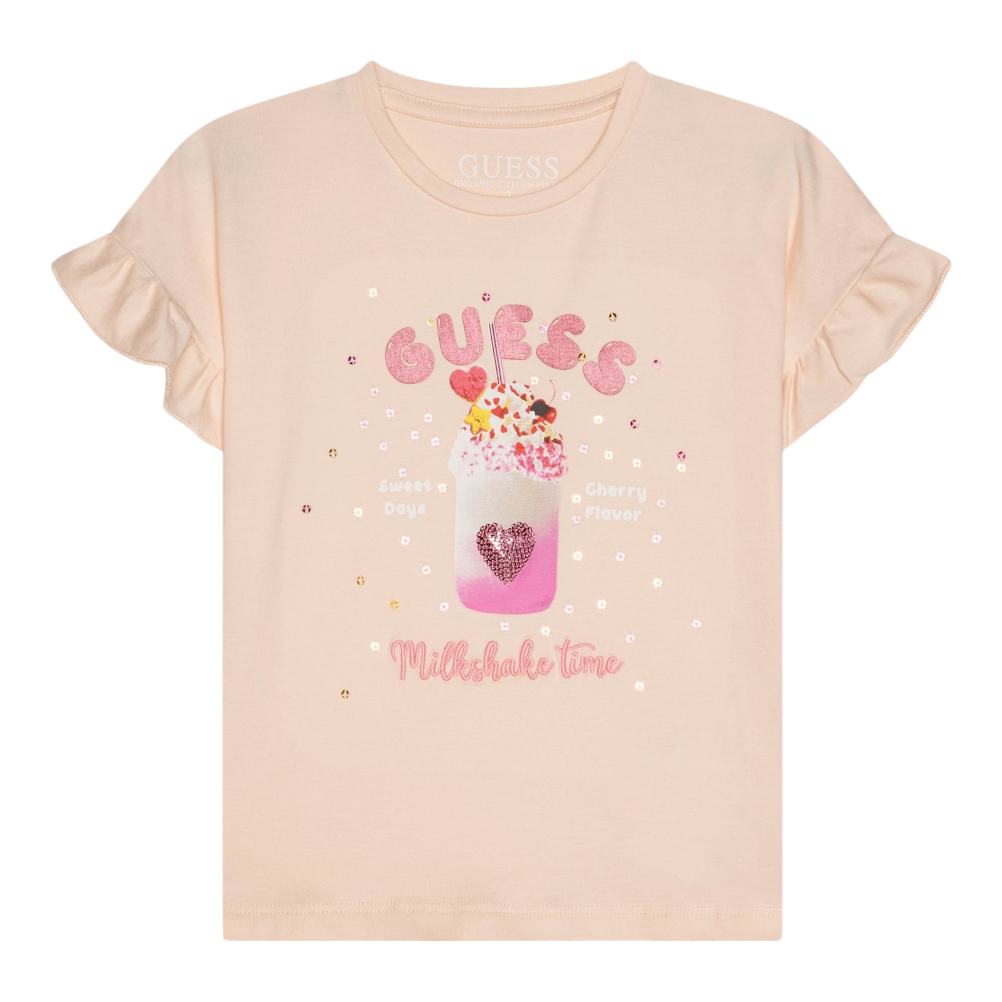 Guess T-Shirt Gircollo Tinta Unita con Stampa per Neonata K5GI02K6YW4 ROSA GUESS 