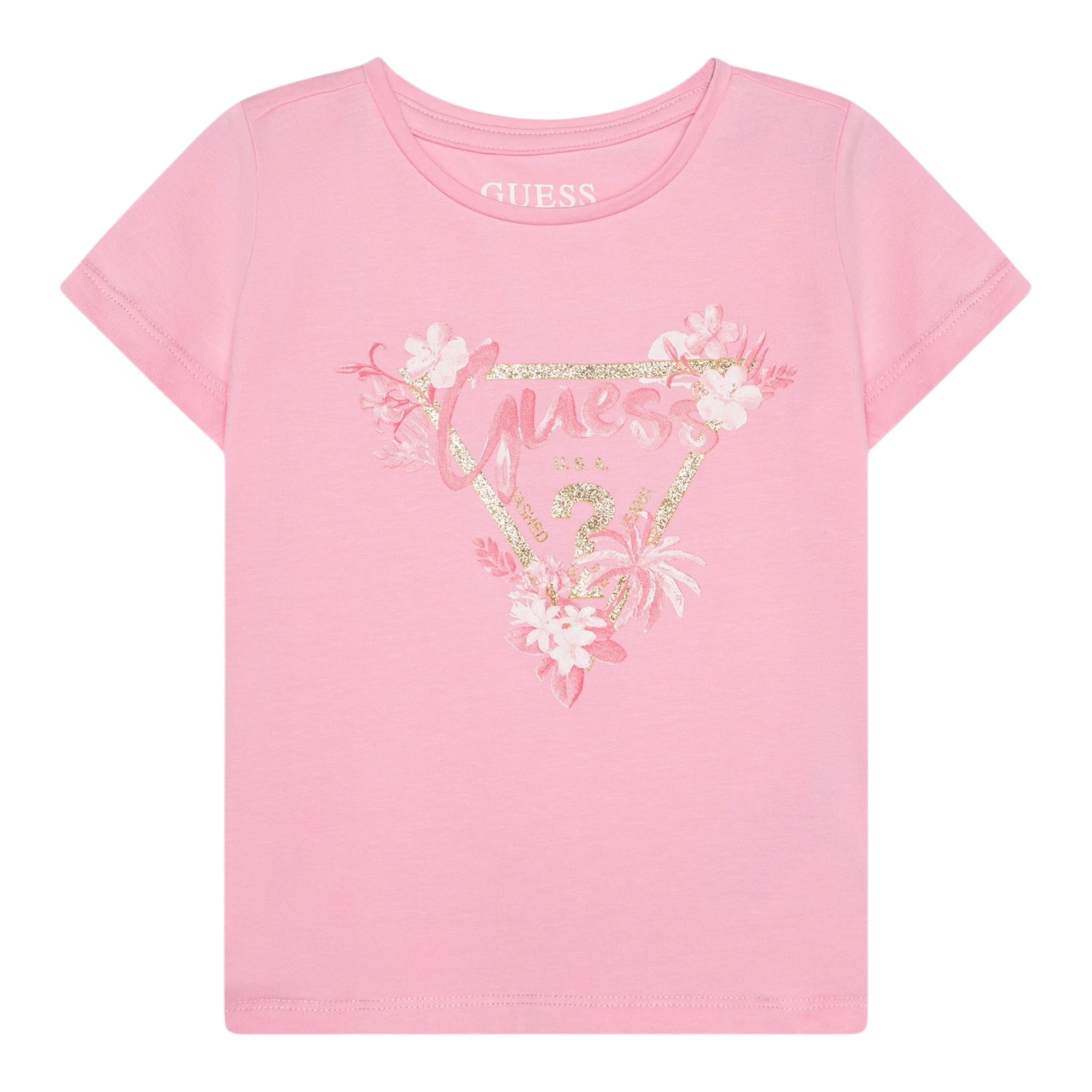Guess T-Shirt Girocollo Tinta Unita con Stampa per Bambina K5GI14K6YW4 ROSA GUESS 