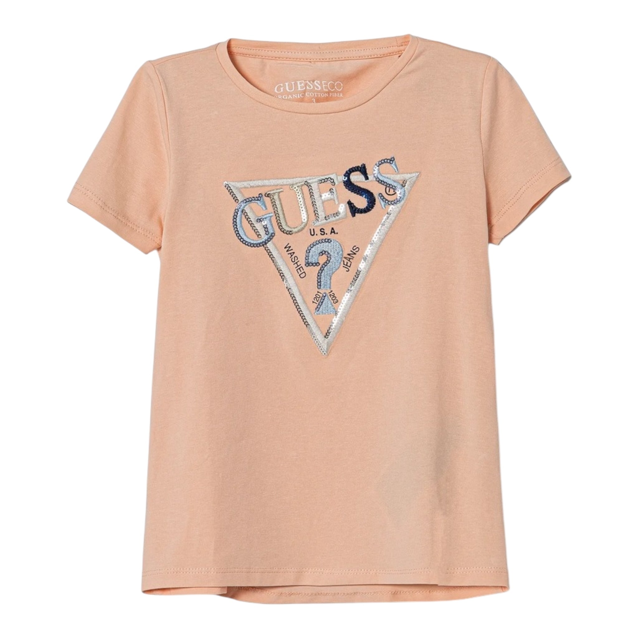 Guess T-Shirt Tinta Unita con Stampa E Paillettes per Neonata K5RI16K6YW4N PESCA GUESS 