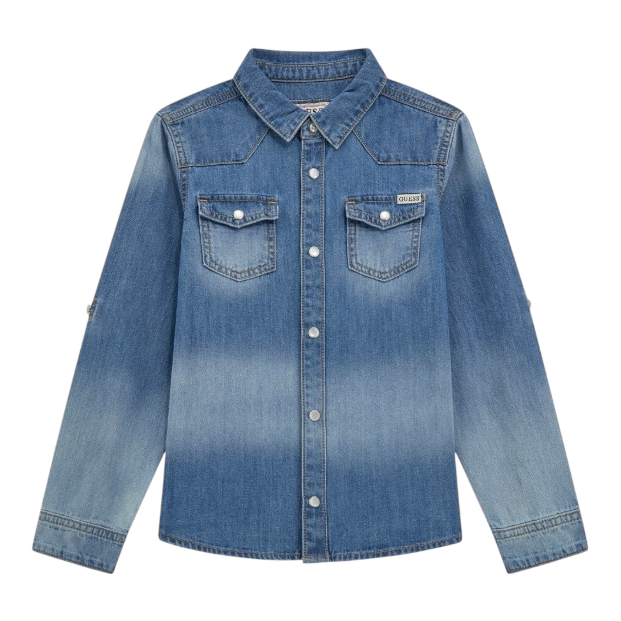 Guess Camicia In Denim Tinta Unita Manica Lunga per Bambino L5RH05D5K80 AZZURRO GUESS 