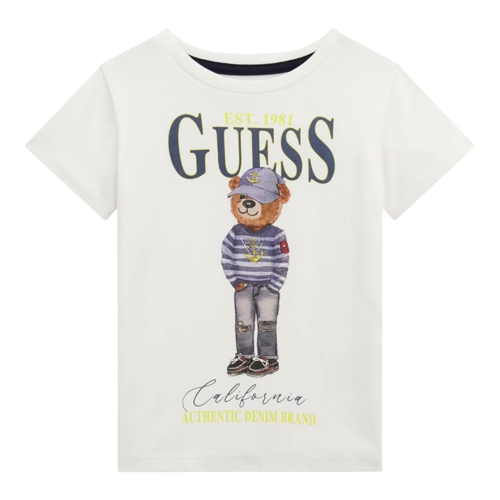Guess T-Shirt Girocollo Tinta Unita con Stampa per Neonato N5RI20K8HM4NXXX BIANCO GUESS 