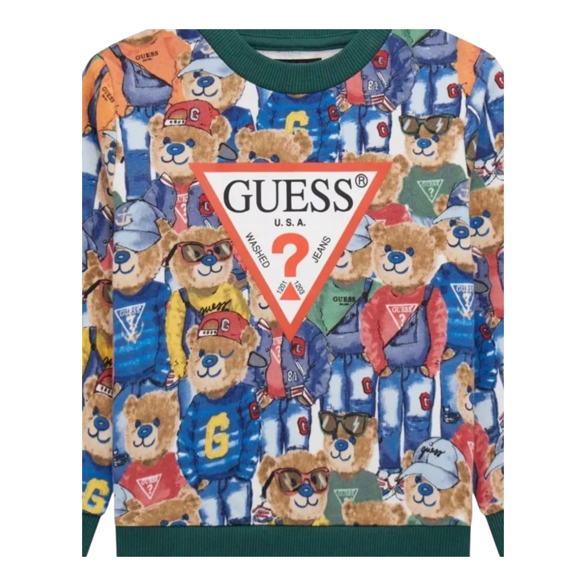Guess Felpa Tinta Unita Girocollo con Stampa Orsi per Neonato N5RQ03KA6R4X VERDE GUESS 